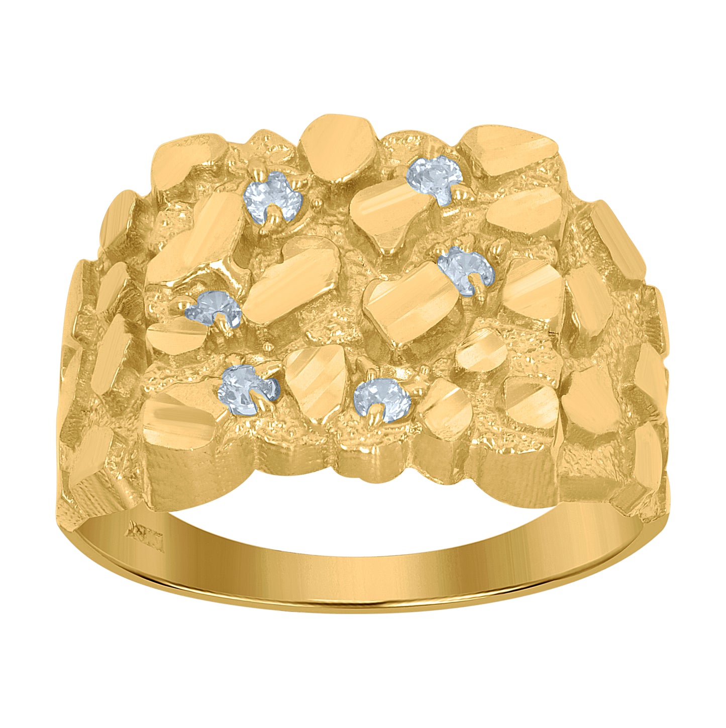 10K Yellow Gold Mens Diamond Cut Textured Nugget Ring