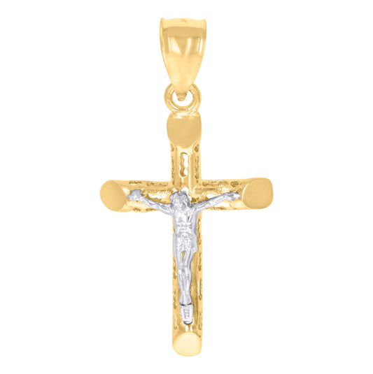 10K Two-Tone Gold Mens Women Crucifix Cross Religious Charm Pendant