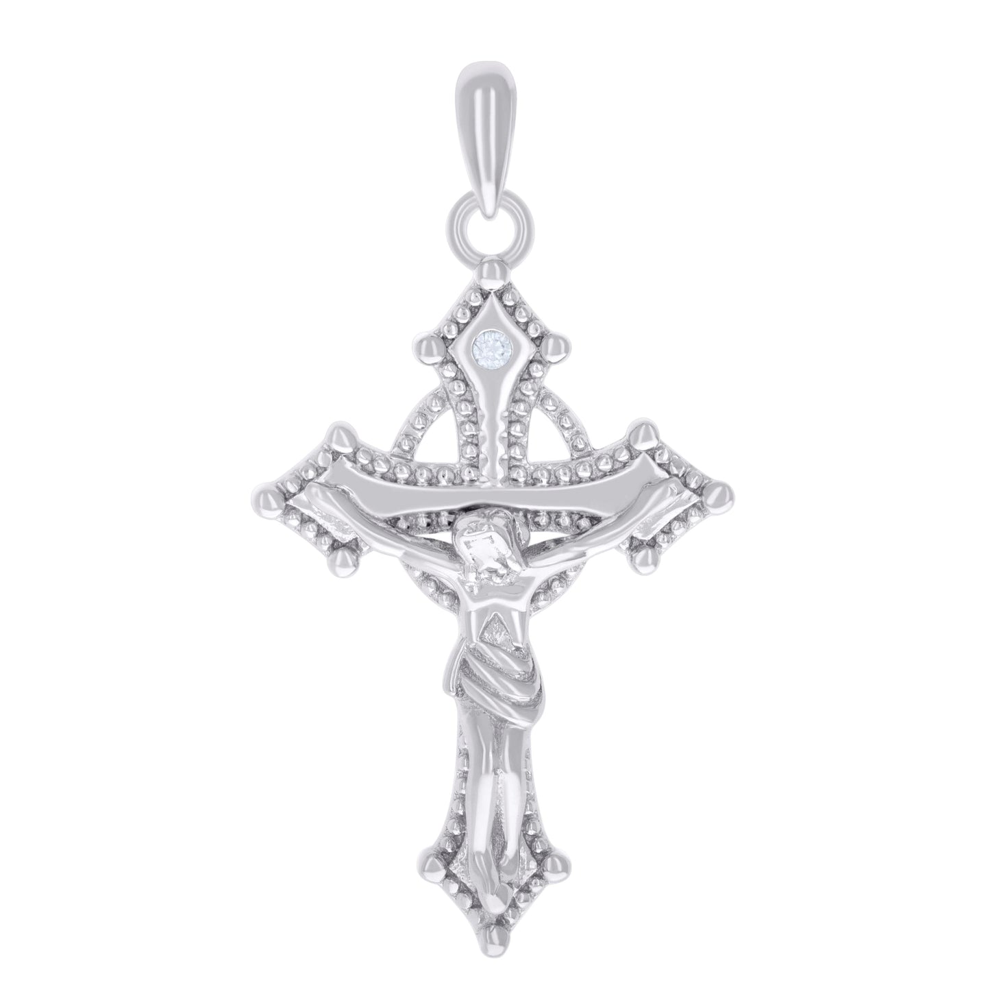 Sterling Silver Unisex Cubic-Zirconia Religious Crucifix Charm Pendant