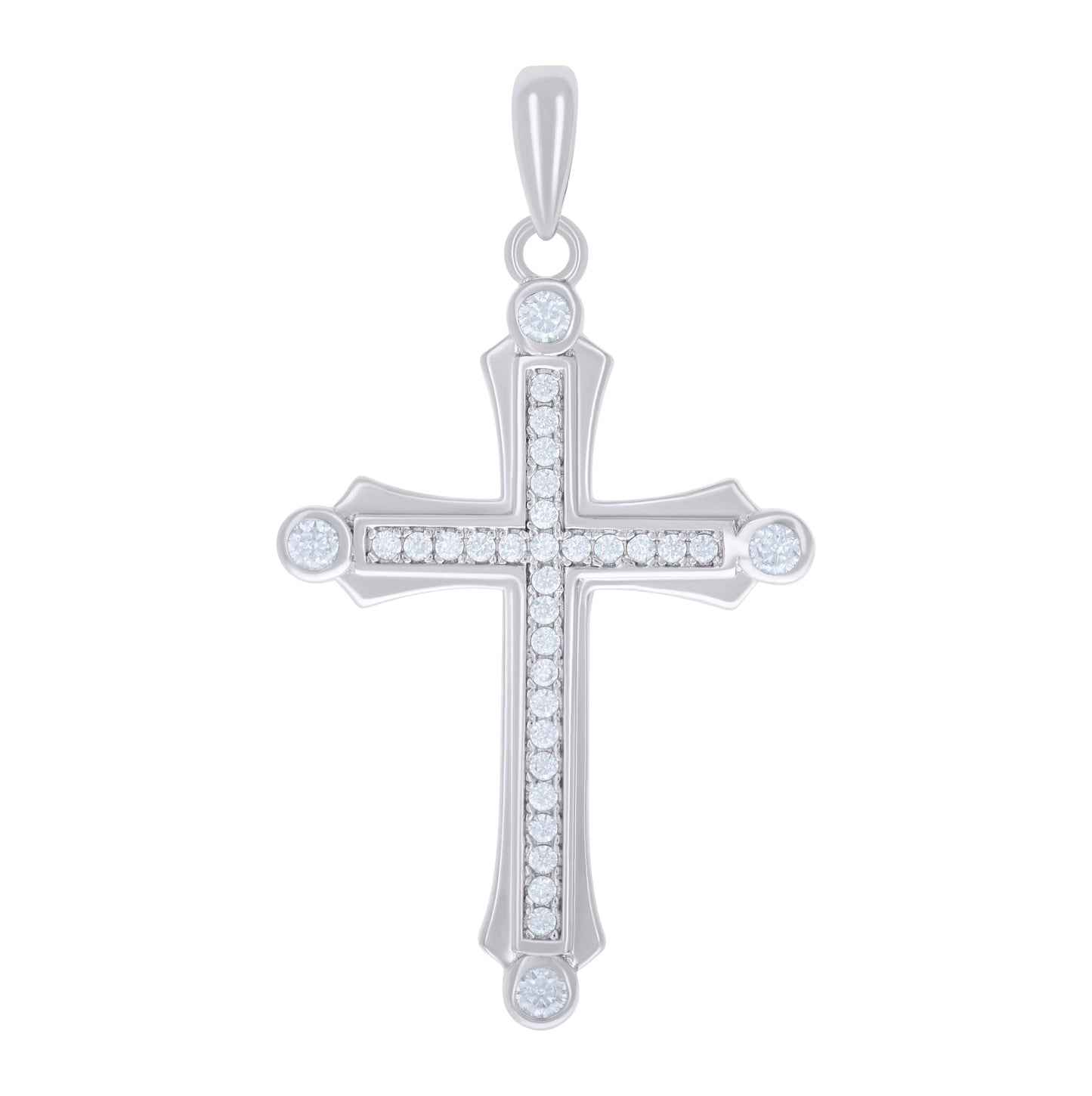 Sterling Silver Unisex Cubic-Zirconia Cross Religious Charm Pendant