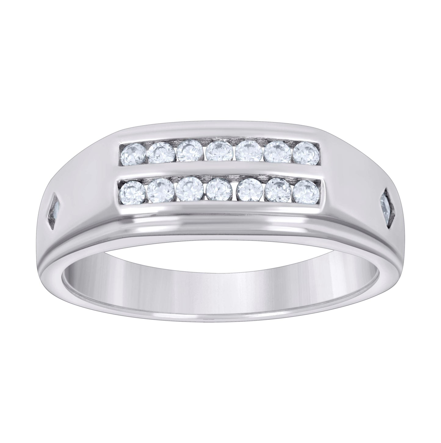 Sterling Silver Mens Cubic Zirconia Sizes 8 To 12 Two-Rows Bridal Anniversary Engagement WeddingBand Ring
