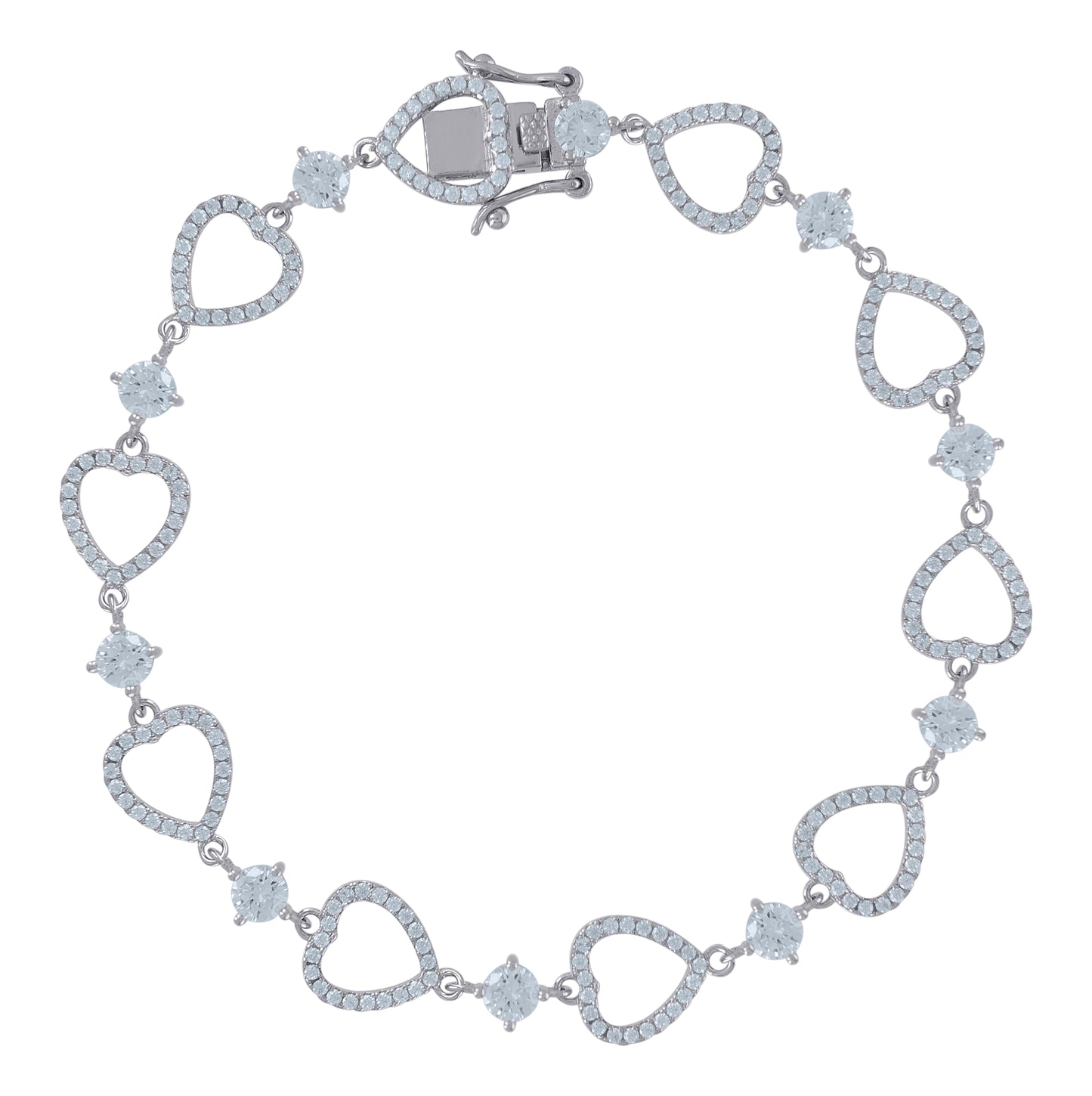 Sterling Silver Womens Cubic Zirconia Link Heart Bracelet