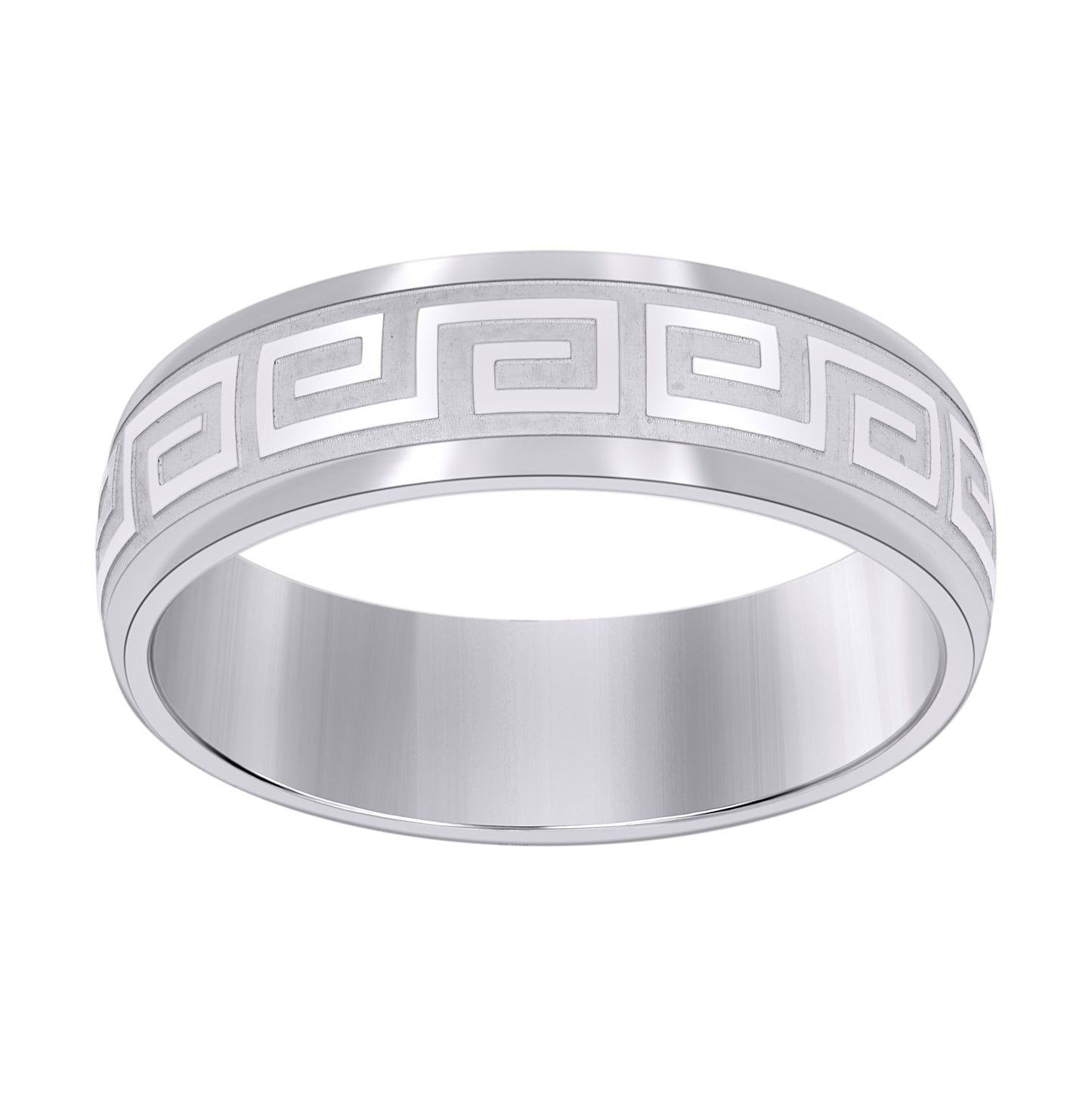 Stainless Steel Mens Greek Key Engraved Sizes 7 - 14 Comfort-fit Fashion Bridal Anniversary Wedding Engagement Band Ring