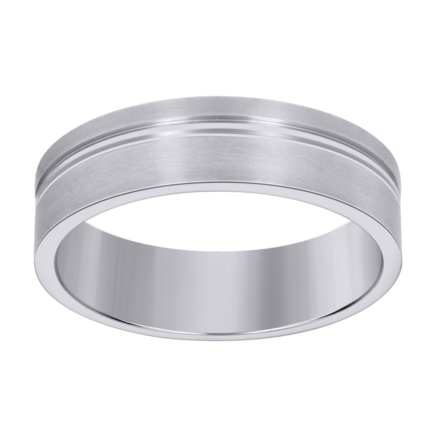 Stainless Steel Mens Brushed Finish With Polished Groove Band Comfort-Fit Fashion Bridal Anniversary Wedding Engagement Band Ring