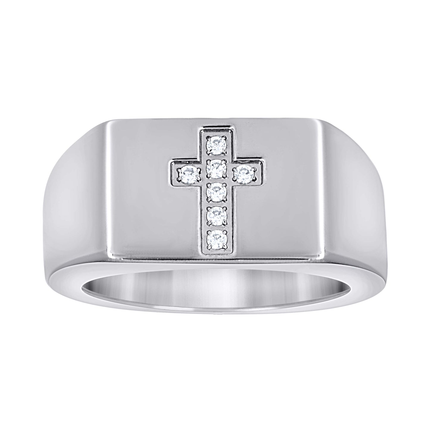 Stainless Steel Mens Cubic Zirconia Cross Polished Band Comfort-Fit Fashion Bridal Anniversary Wedding Engagement Band Ring