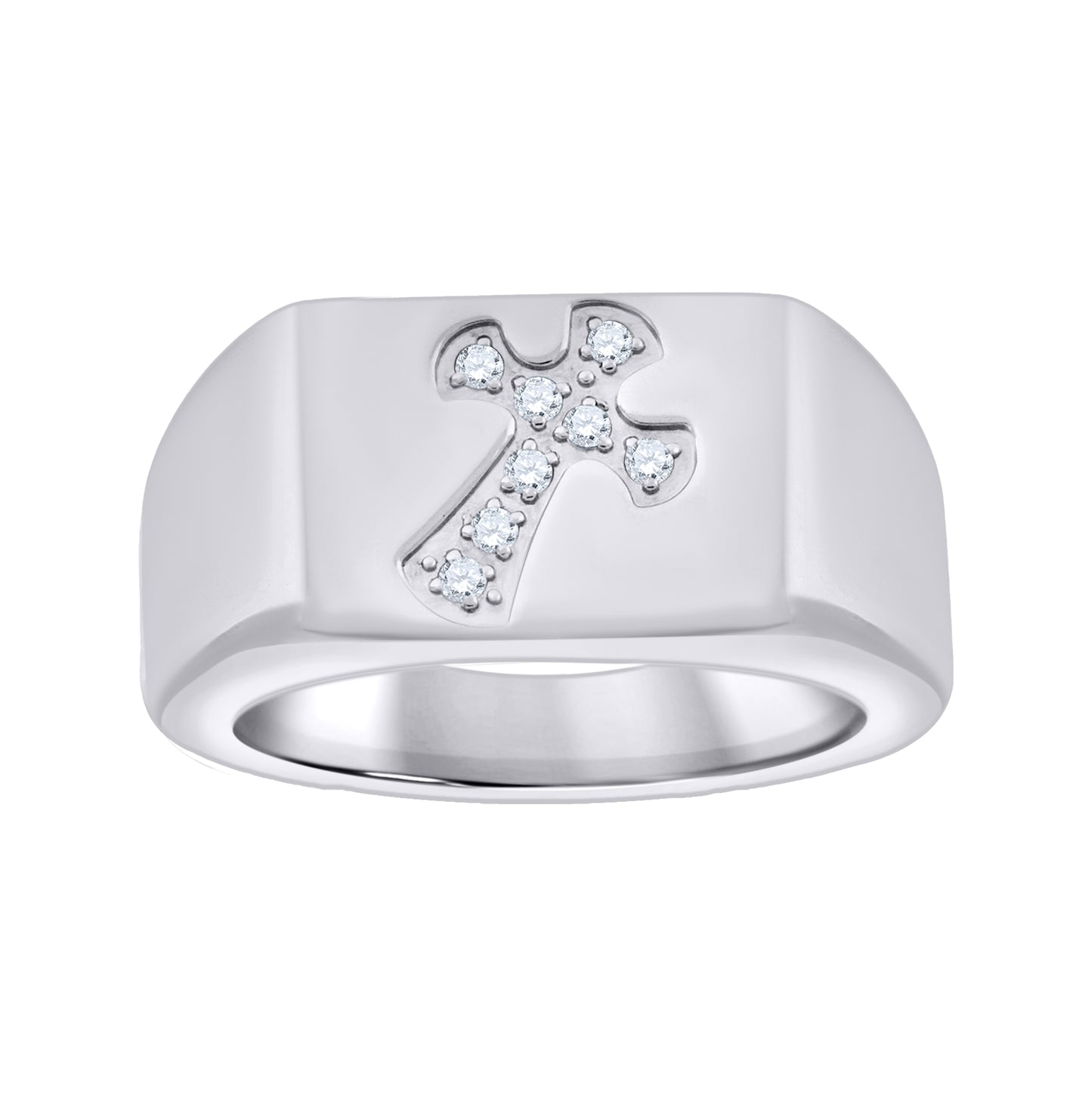 Stainless Steel Men's Cubic Zirconia Cross Polished Band Comfort-Fit Fashion Bridal Anniversary Wedding Engagement Band Ring