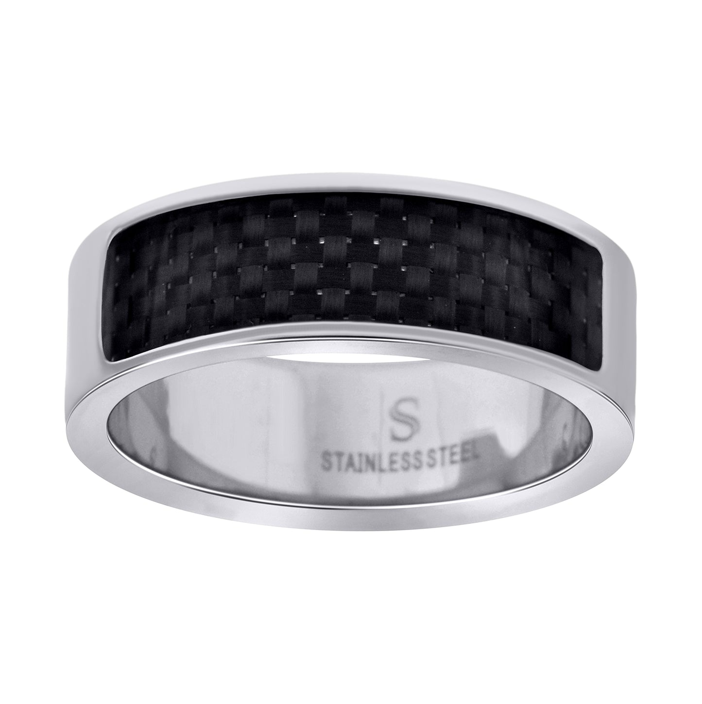 Stainless Steel Mens Carbon Fiber Inlay Band Sizes 7 - 14 Comfort-Fit Fashion Bridal Anniversary Wedding Engagement Band Ring