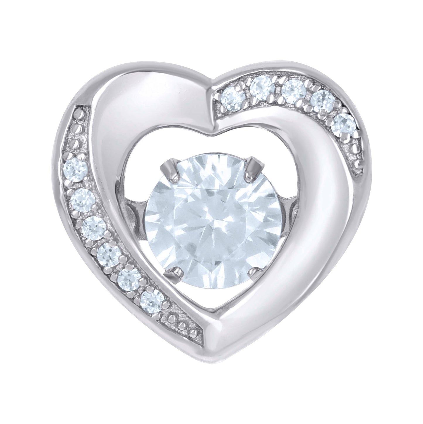 Sterling Silver Womens Sparkling Cubic-Zirconia Heart Slide Pendant