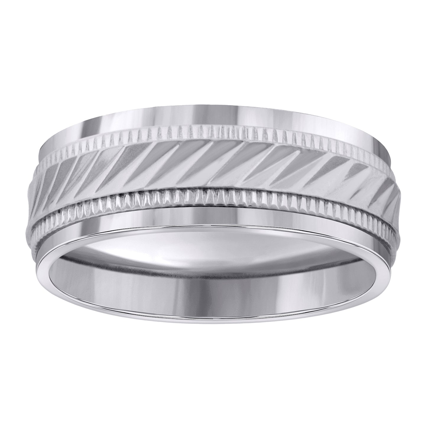 Stainless Steel Mens Grooved Milgrain Sizes 7 - 14 Comfort-Fit Fashion Bridal Anniversary Wedding Engagement Band Ring