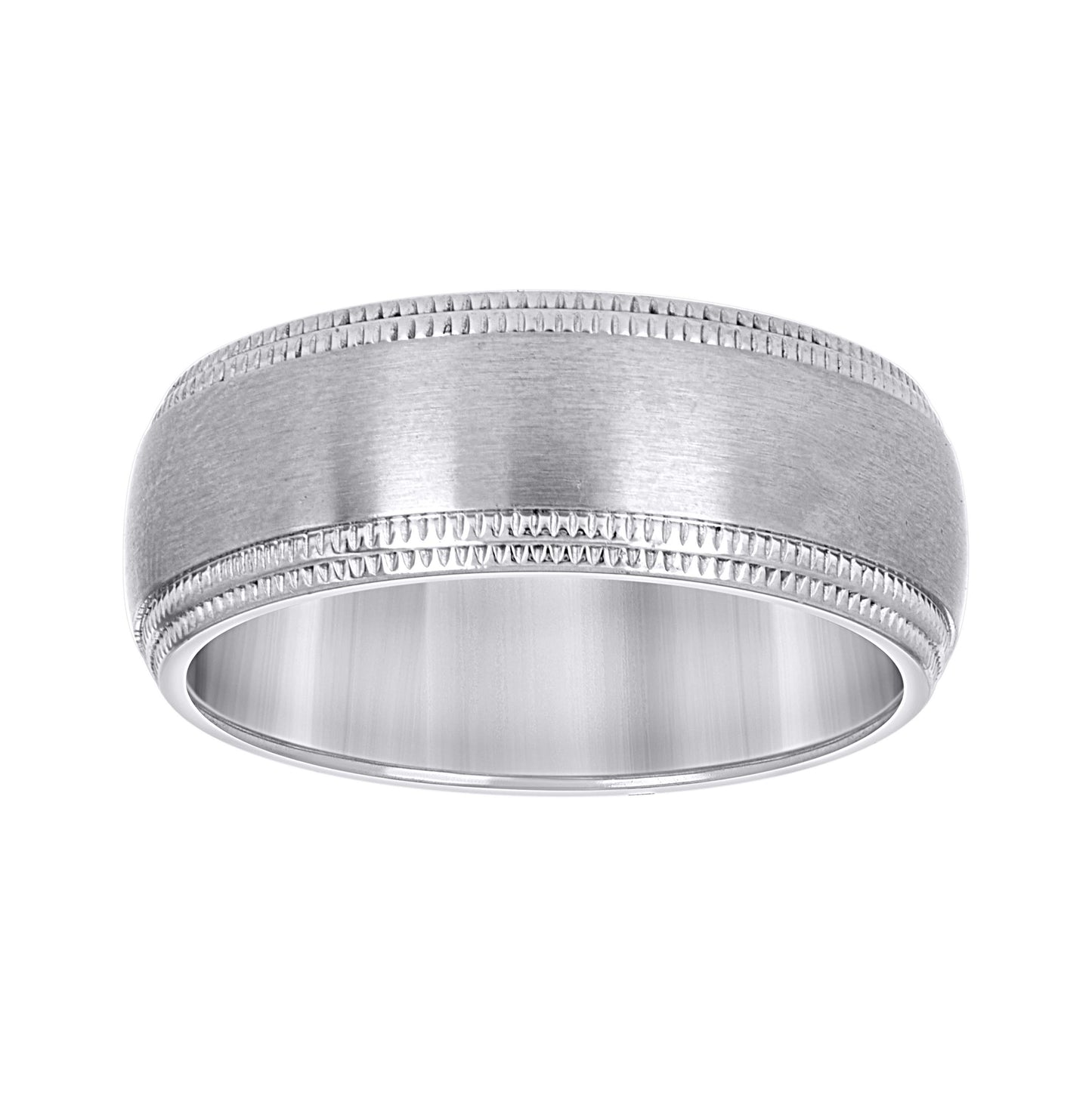 Stainless Steel Mens Brushed Milgrain Edge Sizes 7 - 14 Comfort-Fit Fashion Bridal Anniversary Wedding Engagement Band Ring