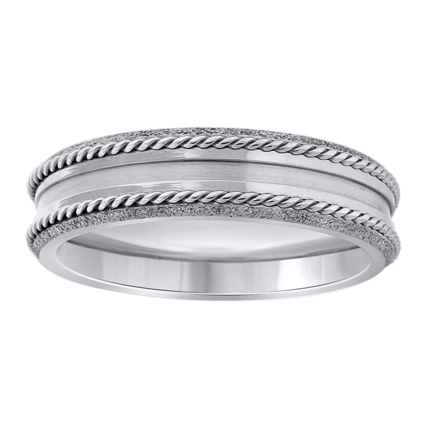 Stainless Steel Mens Double Rope Inlay Center Grooved Sizes 7 - 14 Comfort-Fit Fashion Bridal Anniversary Wedding Engagement Band Ring