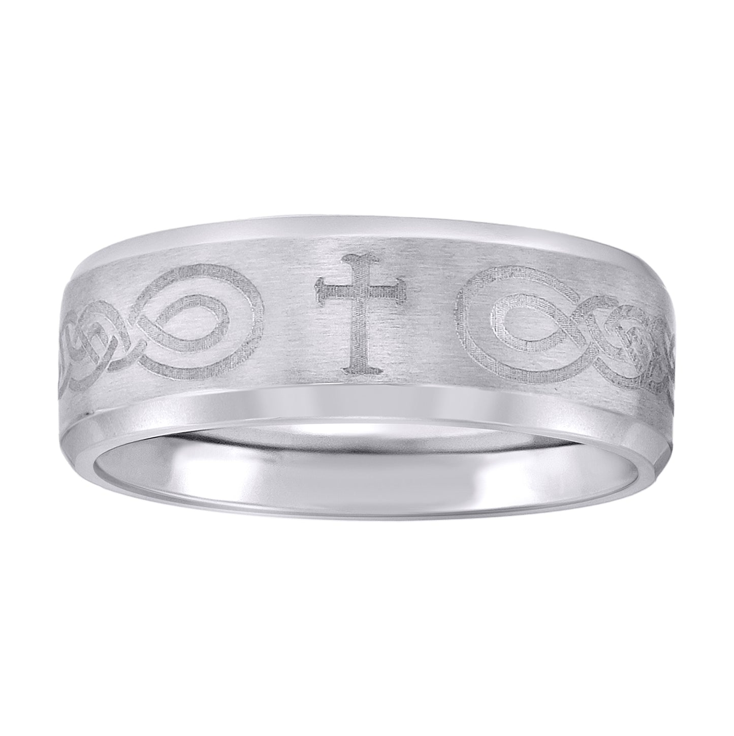 Stainless Steel Mens Center Brushed With Celtic Cross Sizes 7 - 14 Comfort-Fit Fashion Bridal Anniversary Wedding Engagement Band Ring