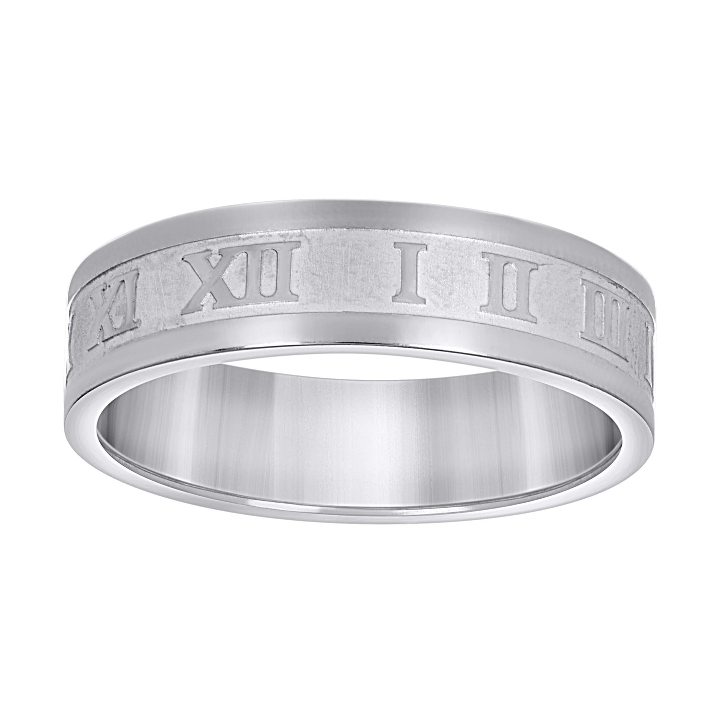Stainless Steel Mens Roman Numeral Etching Pattern Sizes 7 - 14 Comfort-Fit Bridal Anniversary Engagement Wedding Band Ring