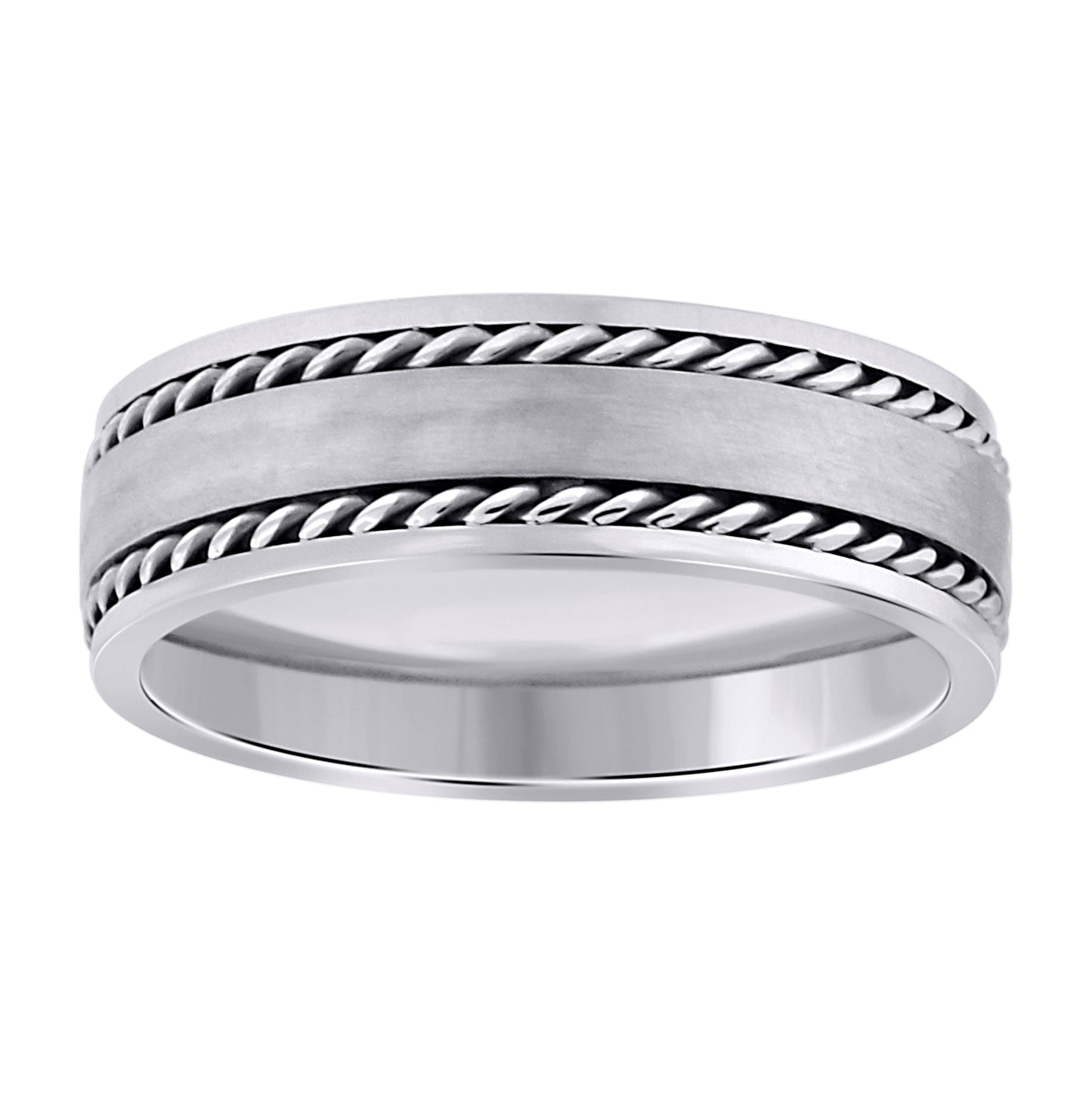 Stainless Steel Mens Double Rope Inlay Brushed Sizes 7 - 14 Comfort-Fit Fashion Bridal Anniversary Wedding Engagement Band Ring