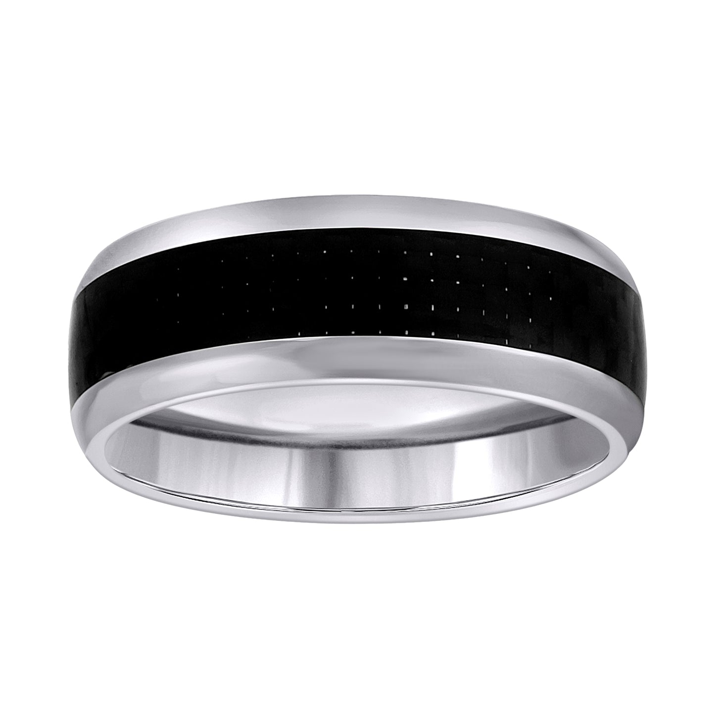 Stainless Steel Men's Carbon Fiber Inlay Center Sizes 7 - 14 Comfort-Fit Fashion Bridal Anniversary Wedding Engagement Band Ring