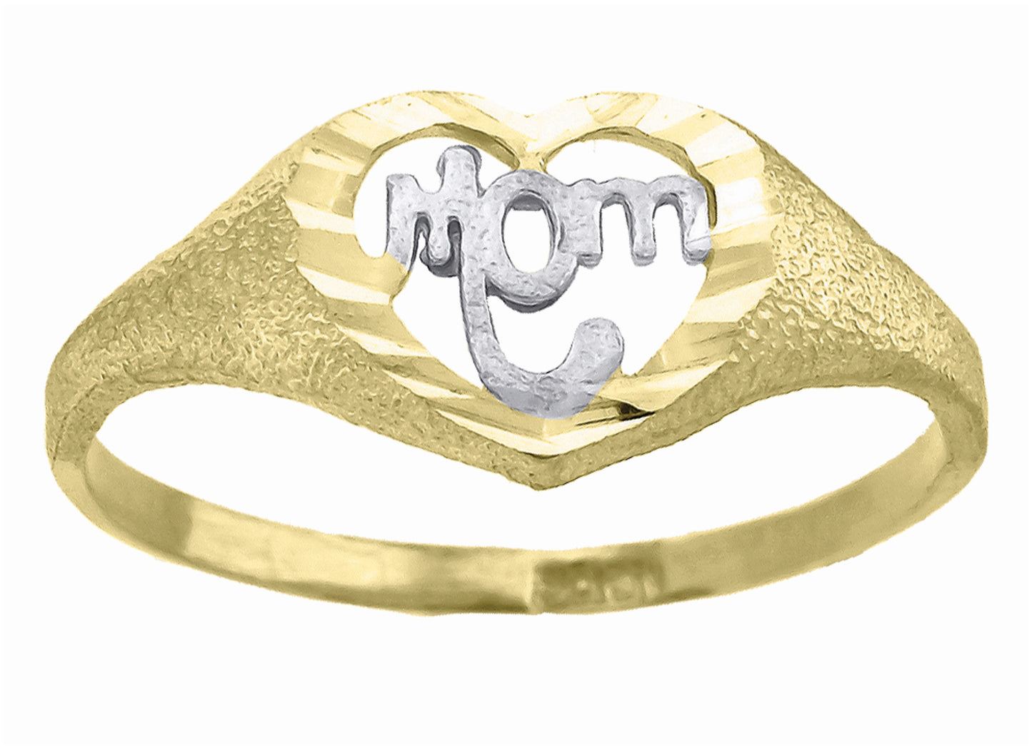 14K Two-Tone Gold Womens Diamond-Cut Textured Mom Ring