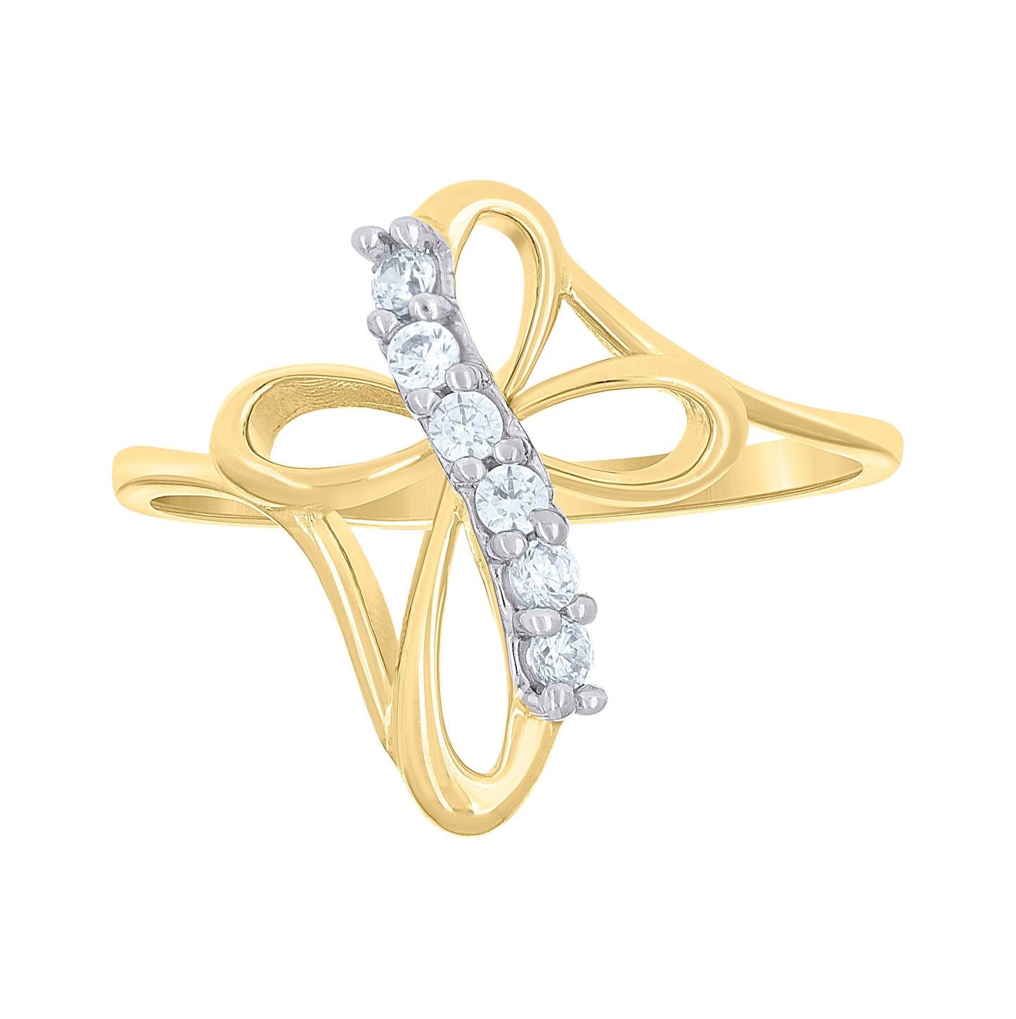 14K Two-Tone Gold Womens Cubic Zirconia Infinity Cross Band Ring
