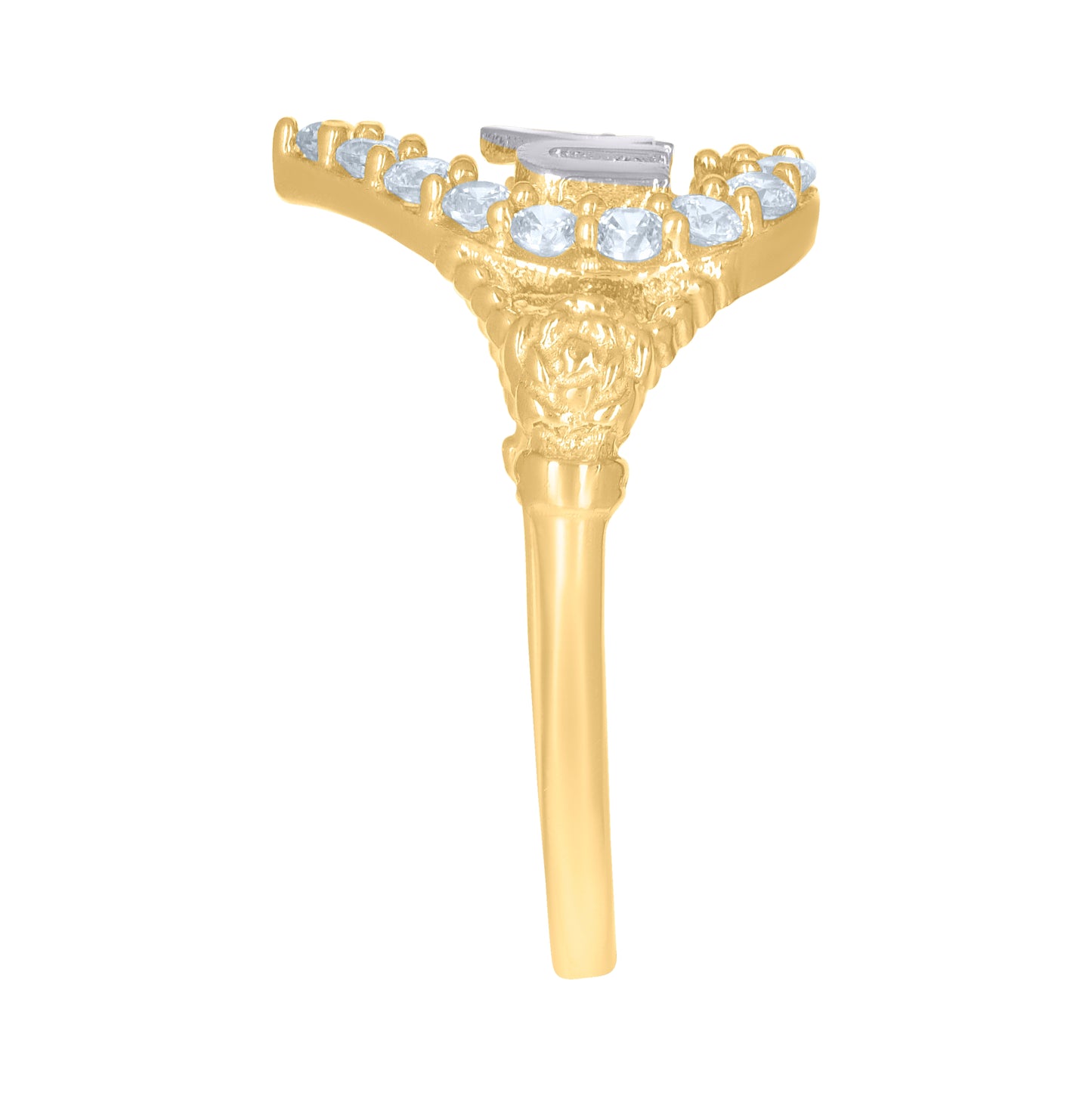 14K Two-tone Gold Womens Cubic-Zirconia I Love U Heart Ring