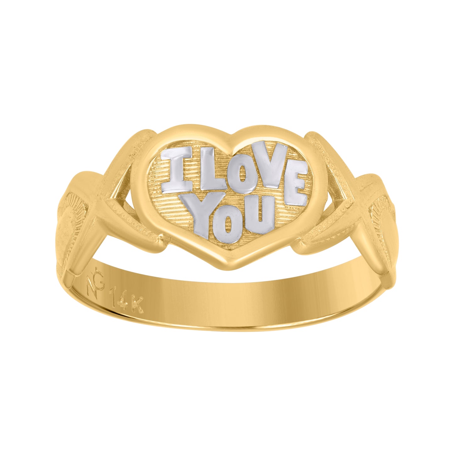 14K Gold Womens Two-Tone I Love You Heart Size 7 Band Ring