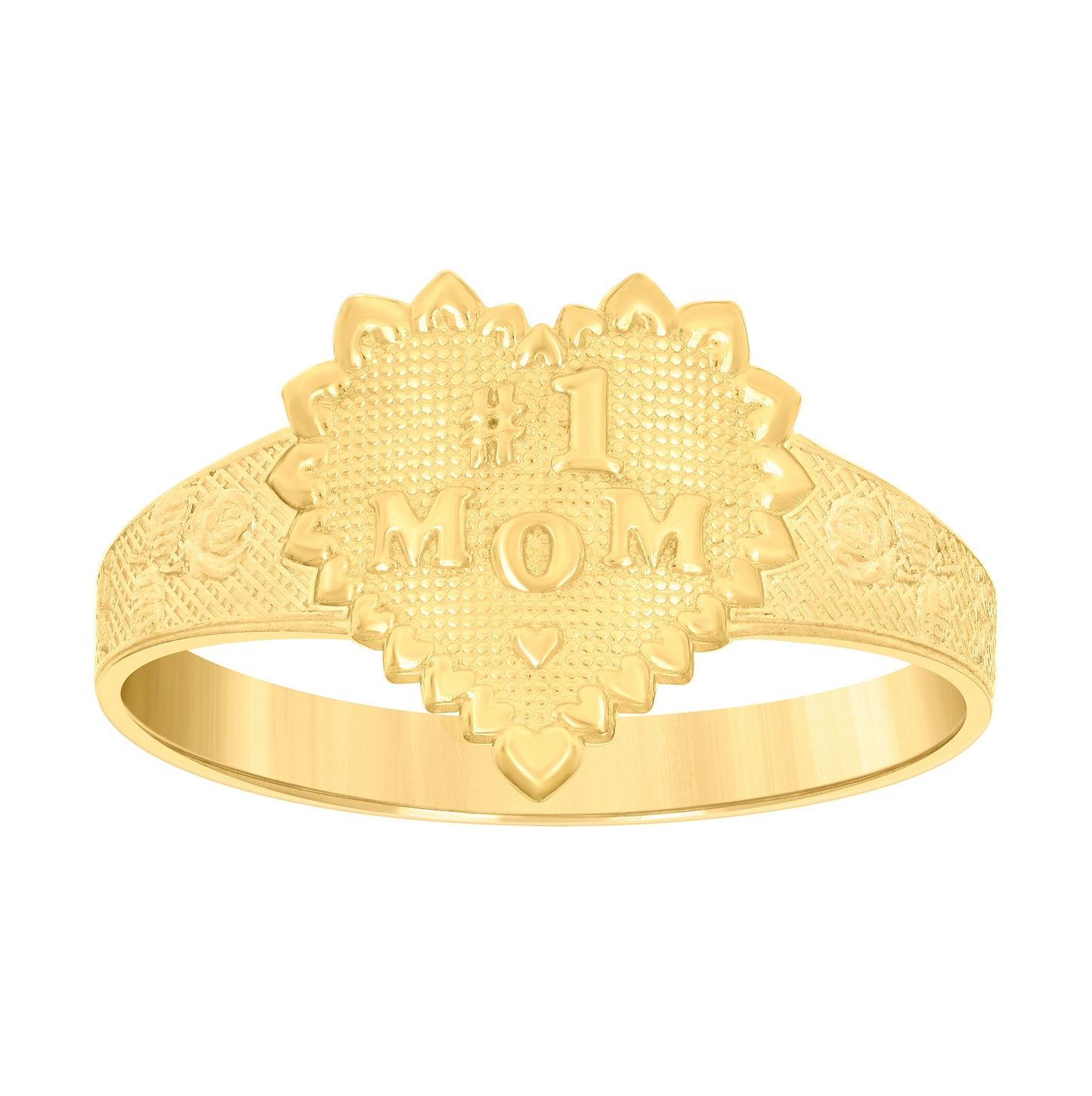 14K Gold Womens Two-Tone No. 1 Mom Madre Size 7 Heart Band Ring