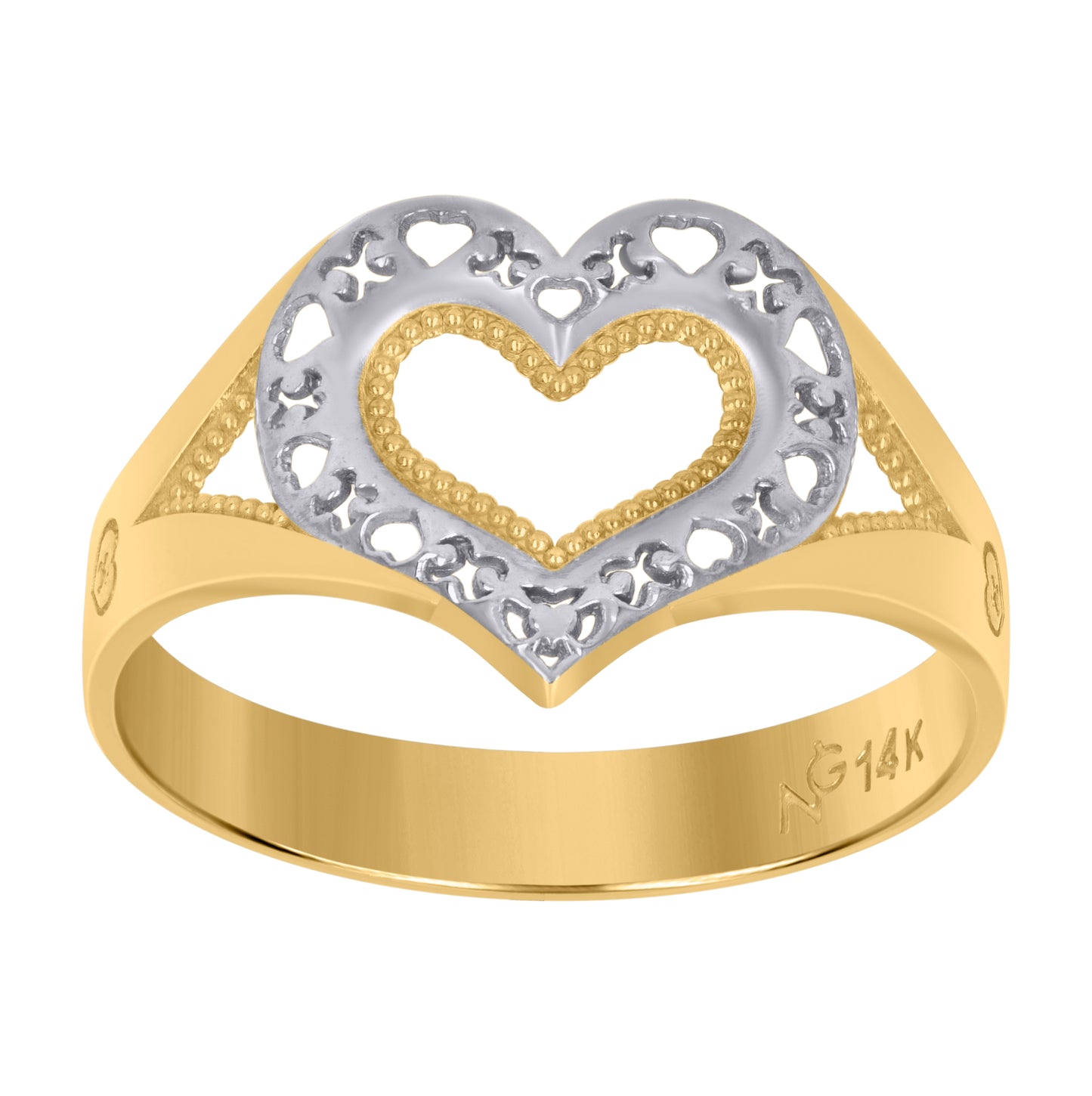 14K Gold Womens Heart Two-Tone Size 7 Band Ring