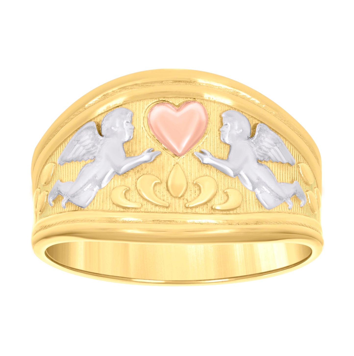 14K Gold Womens Tri-Color Angel Heart Size 7 Good Luck Band Ring