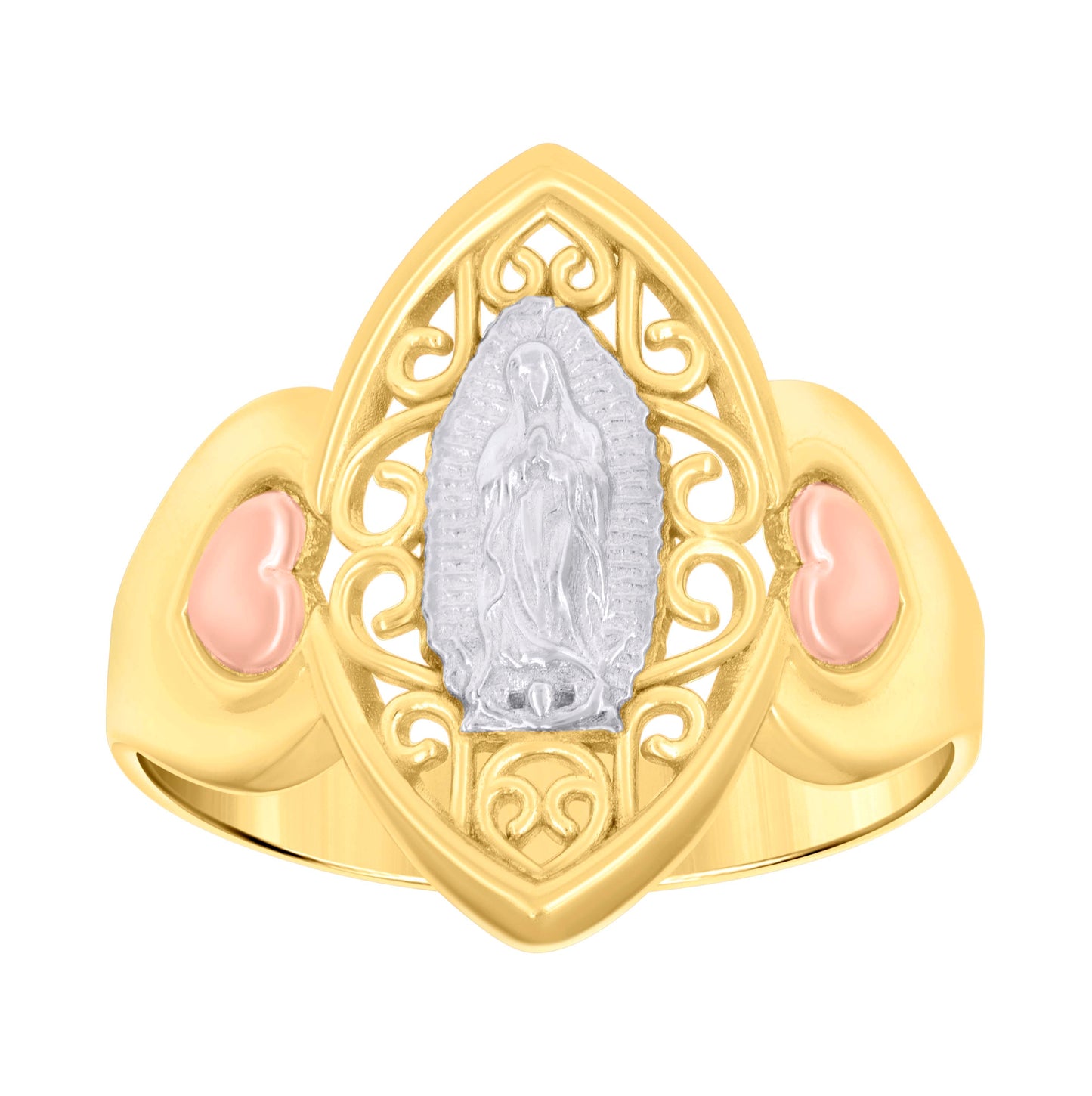 14K Gold Womens Tri-Color Guadalupe Mary Heart Size 7 Religious Band Ring