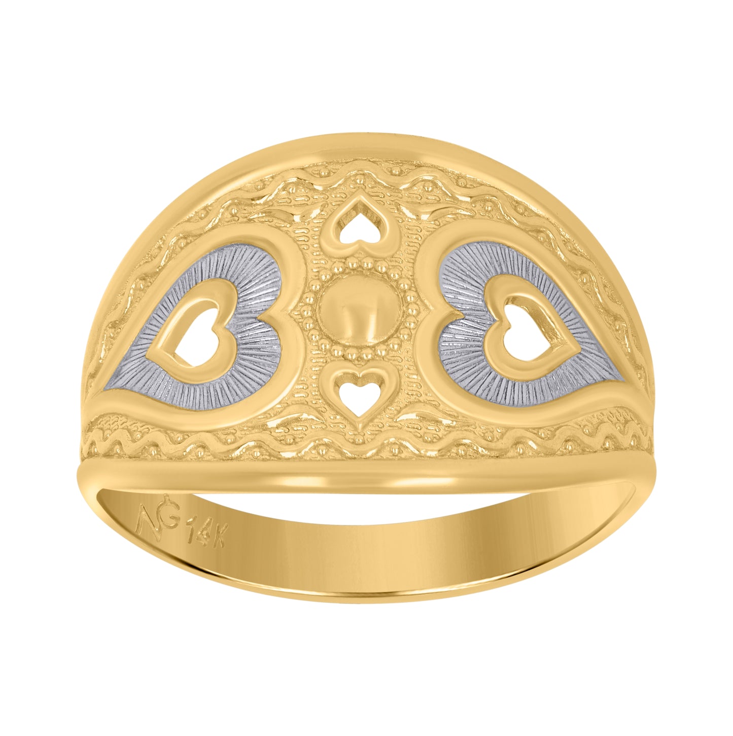 14K Gold Womens Two-Tone Heart Size 7 Band Ring