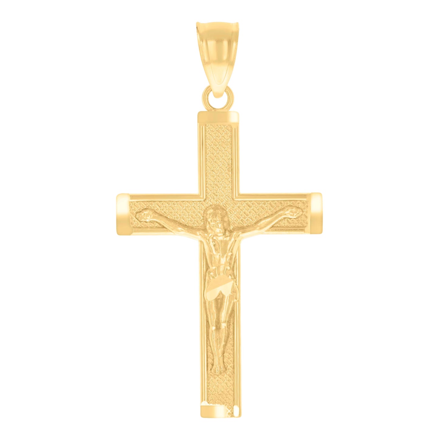 14K Yellow Gold Womens Diamond-Cut Cross Crucifix Ht:34.7Mm Religious Pendant Charm