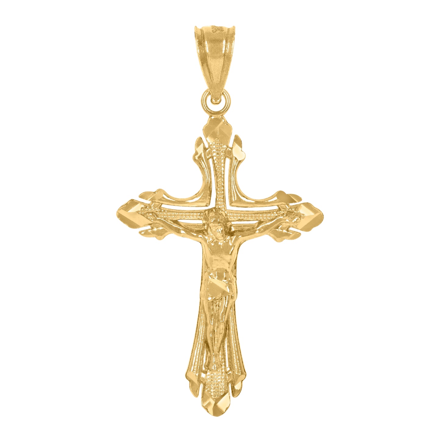 14K Yellow Gold Womens Diamond-Cut Cross Crucifix Ht:35.6Mm Religious Pendant Charm