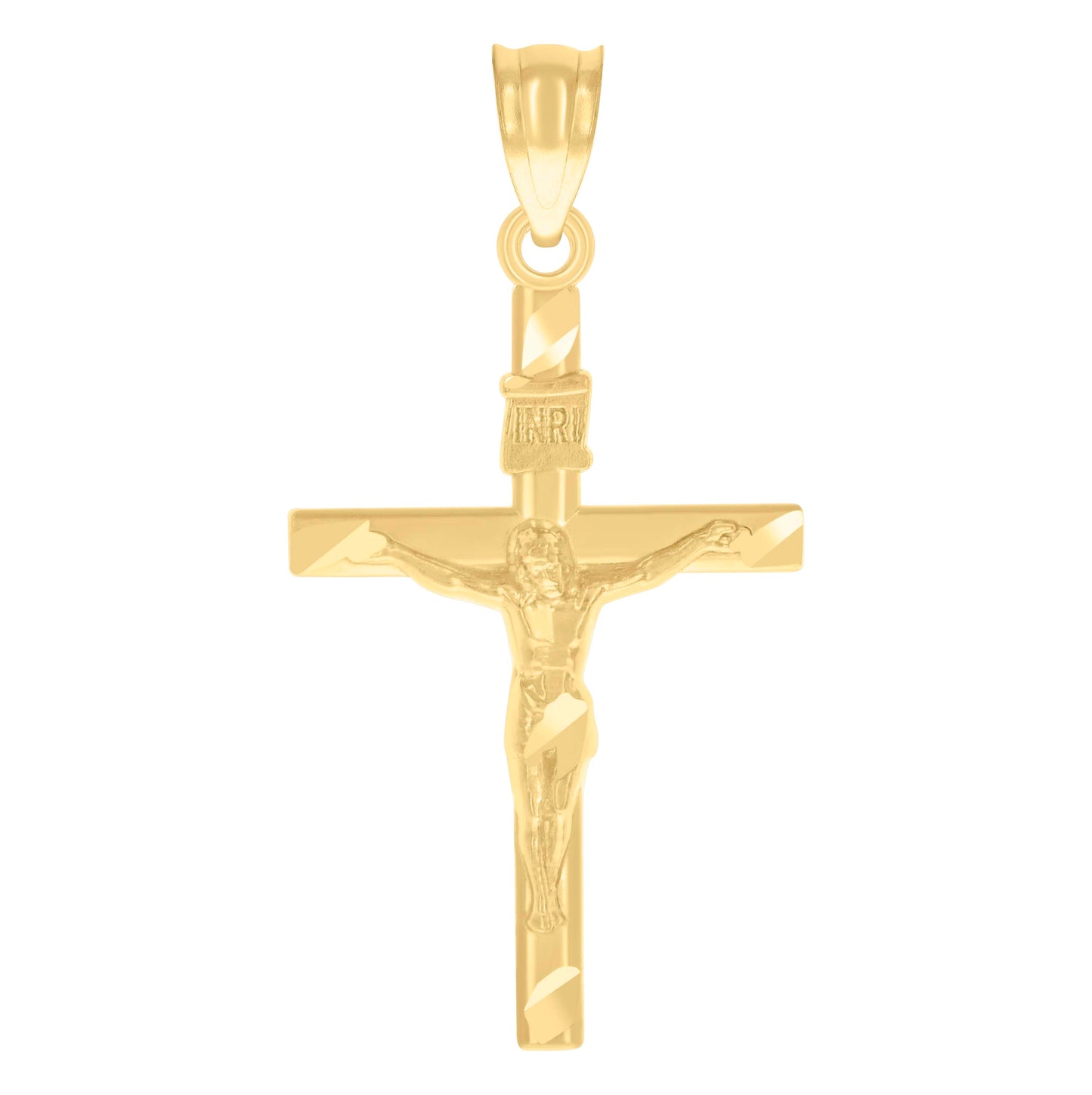 14K Yellow Gold Unisex Cross Crucifix Ht:28.4Mm Religious Pendant Charm