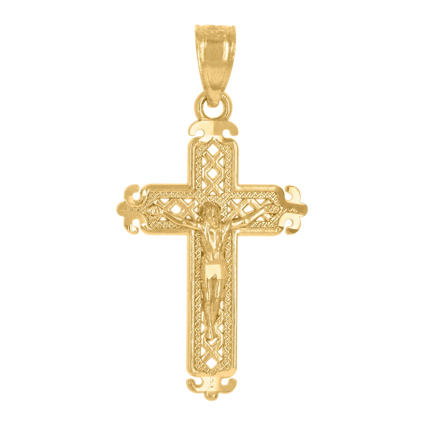 14K Yellow Gold Unisex Crucifix Cross Religious Pendant Charm