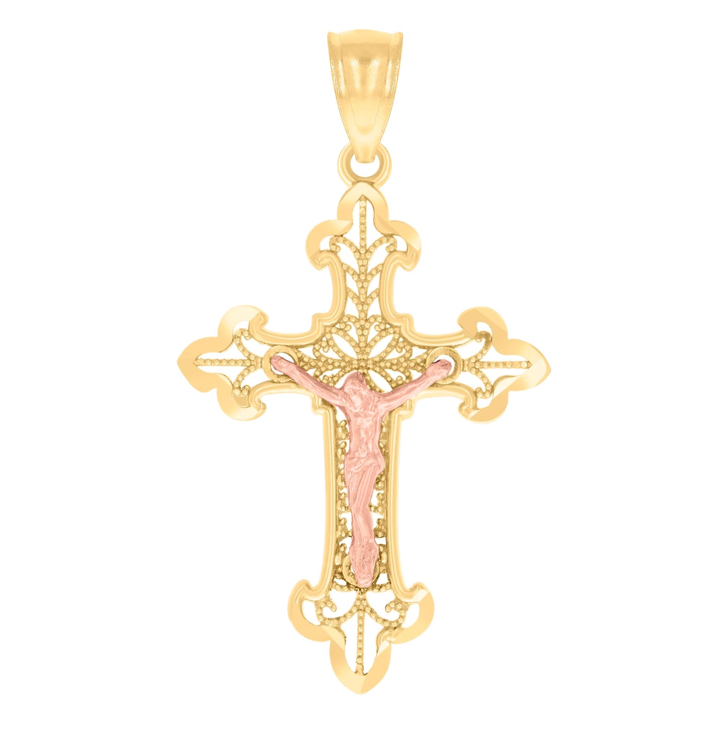 14K Gold Unisex Two-Tone Cross Crucifix Religious Pendant Charm