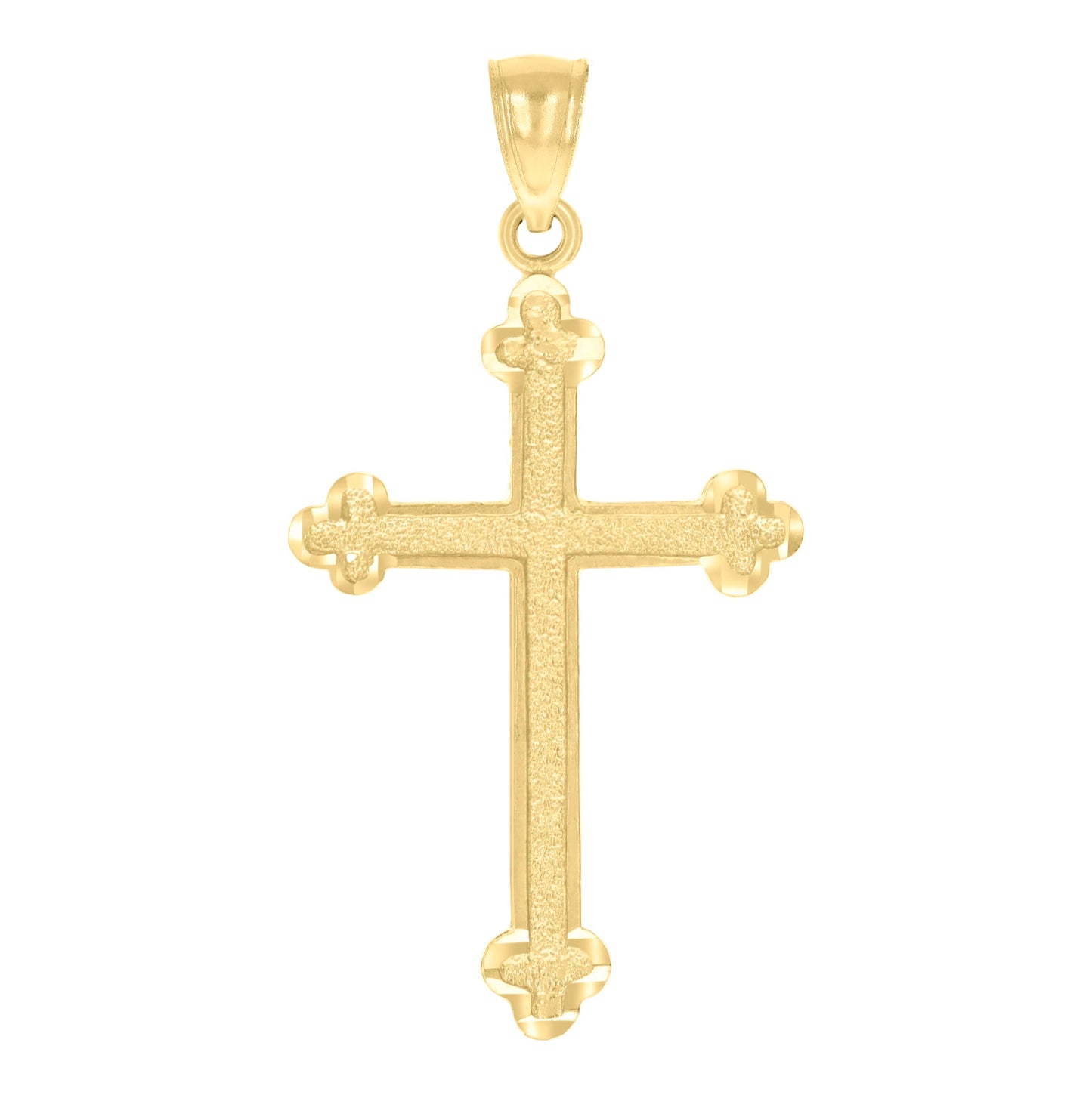 14K Yellow Gold Womens Diamond-Cut Textured Budded Cross Religious Pendant Charm