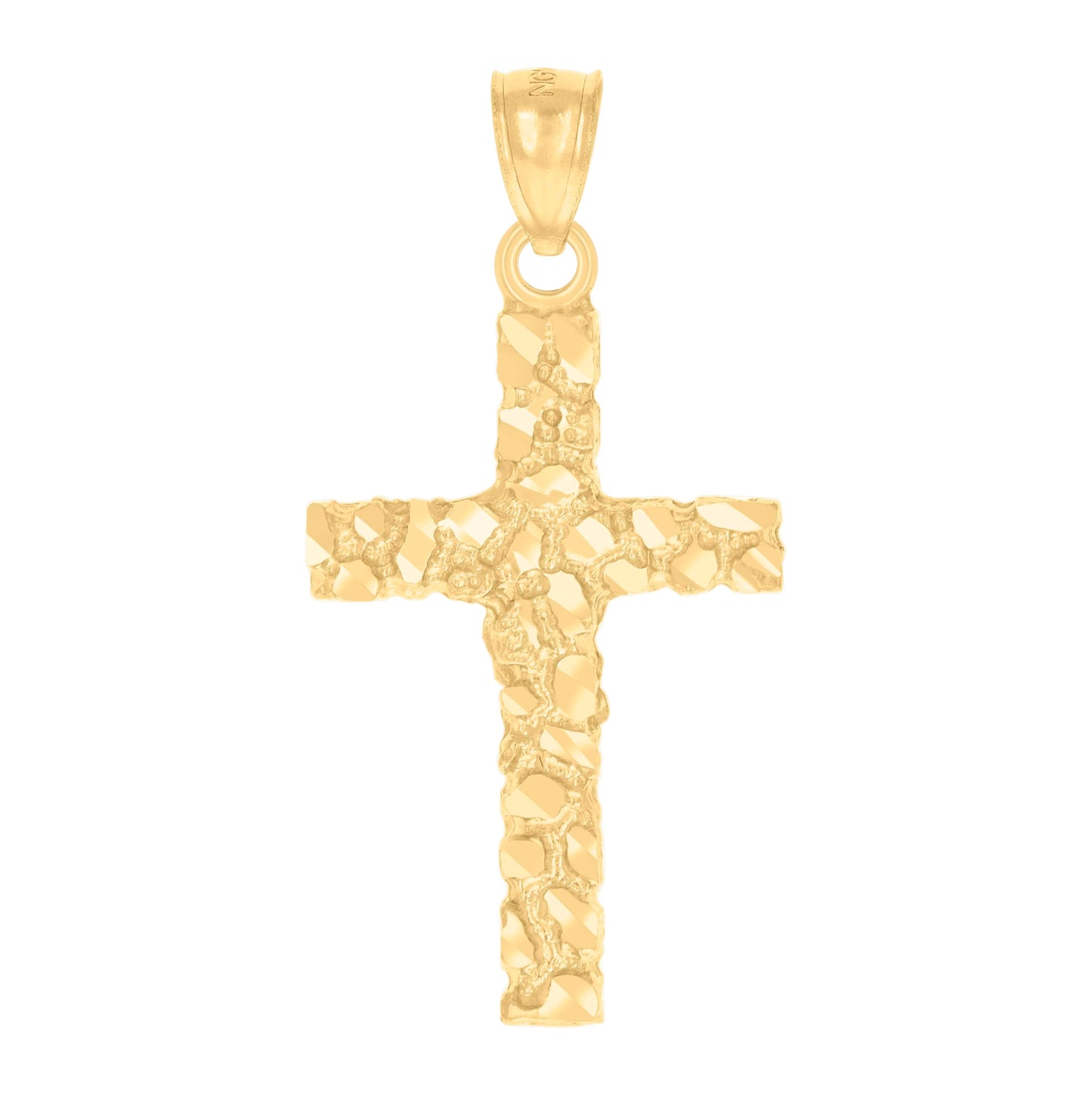 14K Yellow Gold Womens Diamond-Cut Nugget Cross Ht:33.3Mm Religious Pendant Charm