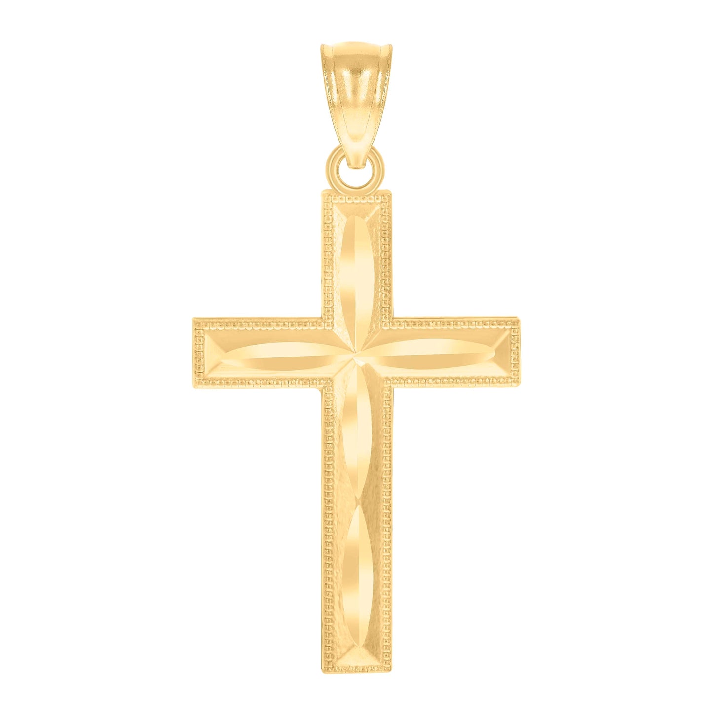 14K Yellow Gold Unisex Diamond-Cut Cross Religious Charm Pendant