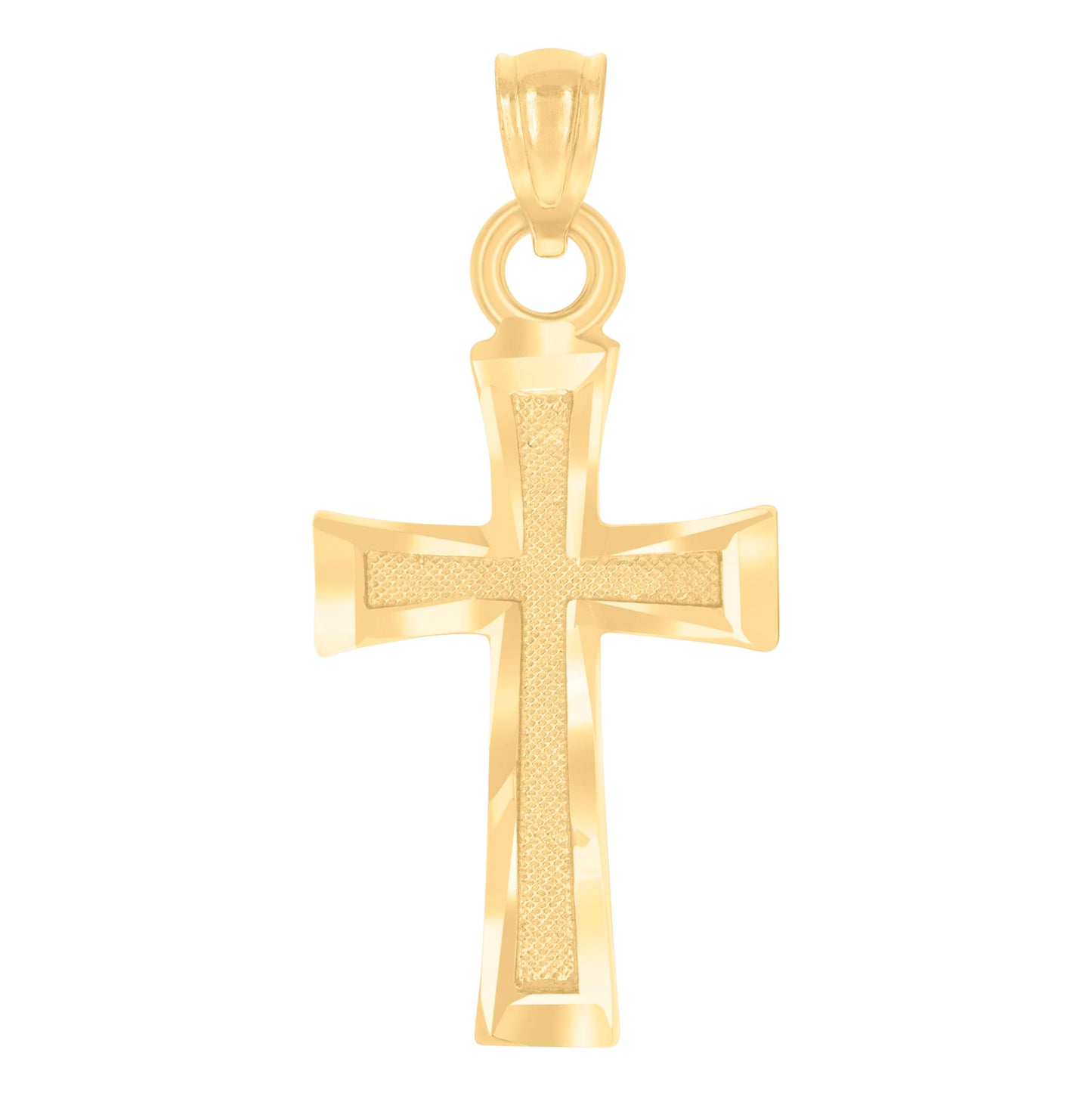 14K Yellow Gold Unisex Diamond-Cut Cross Ht:13.9Mm Religious Pendant Charm