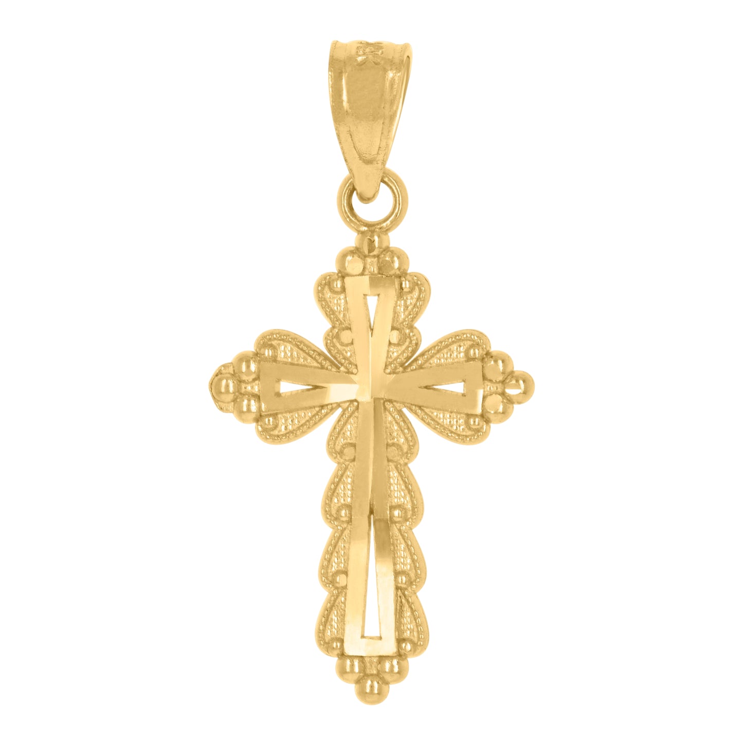 14K Yellow Gold Unisex Diamond-Cut Cross Ht:24.1Mm Religious Pendant Charm