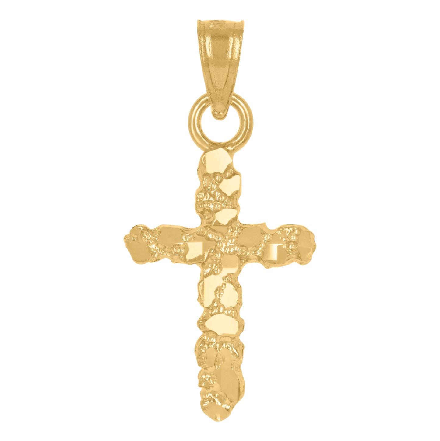 14K Yellow Gold Unisex Diamond-Cut Nugget Cross Ht:17.1Mm Religious Pendant Charm
