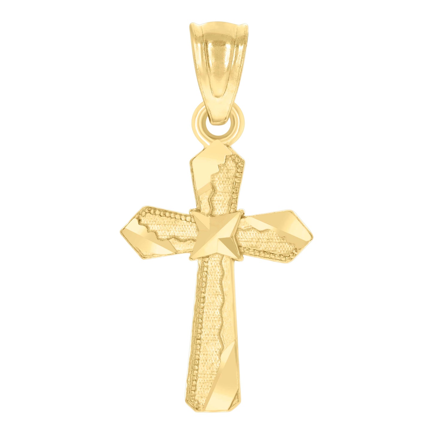 14K Yellow Gold Unisex Religious Diamond-Cut Cross Pendant Charm
