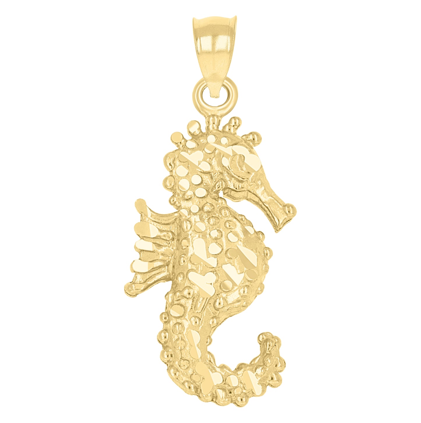 14K Yellow Gold Unisex Diamond-Cut Sea Horse Animal Ht:27Mm Pendant Charm
