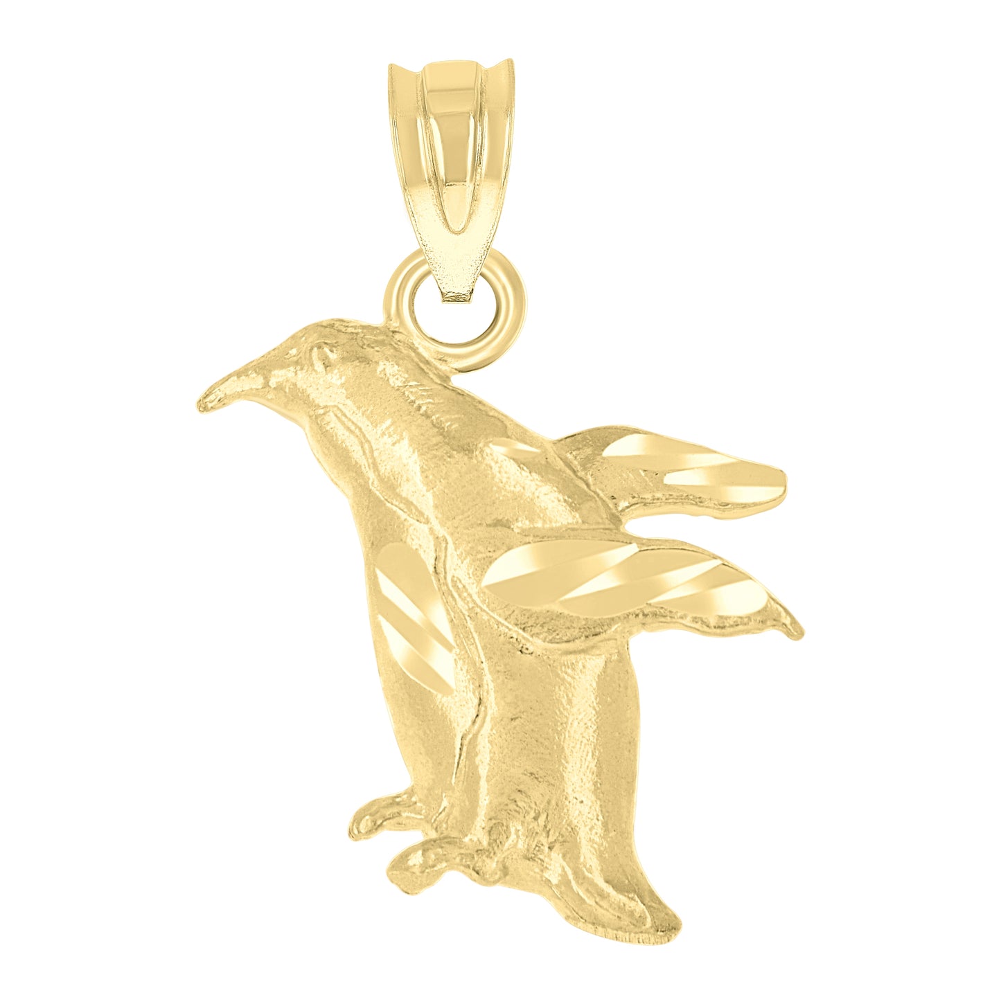 14K Yellow Gold Unisex Diamond-Cut Penguin Bird Ht:20.3Mm Pendant Charm
