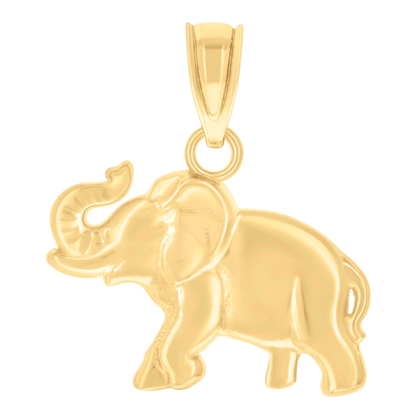 14K Yellow Gold Unisex Elephant Animal Pendant Charm