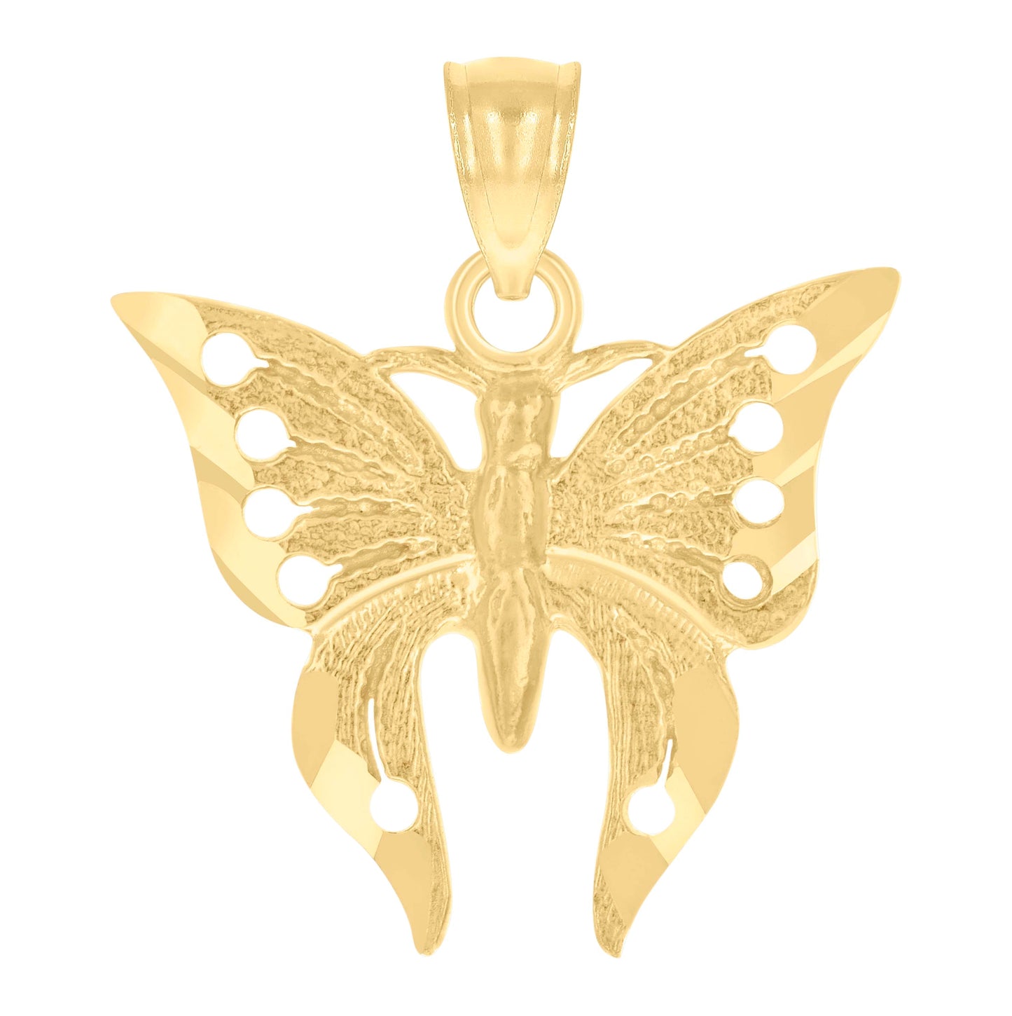 14K Yellow Gold Womens Diamond-Cut Butterfly Insect Pendant Charm