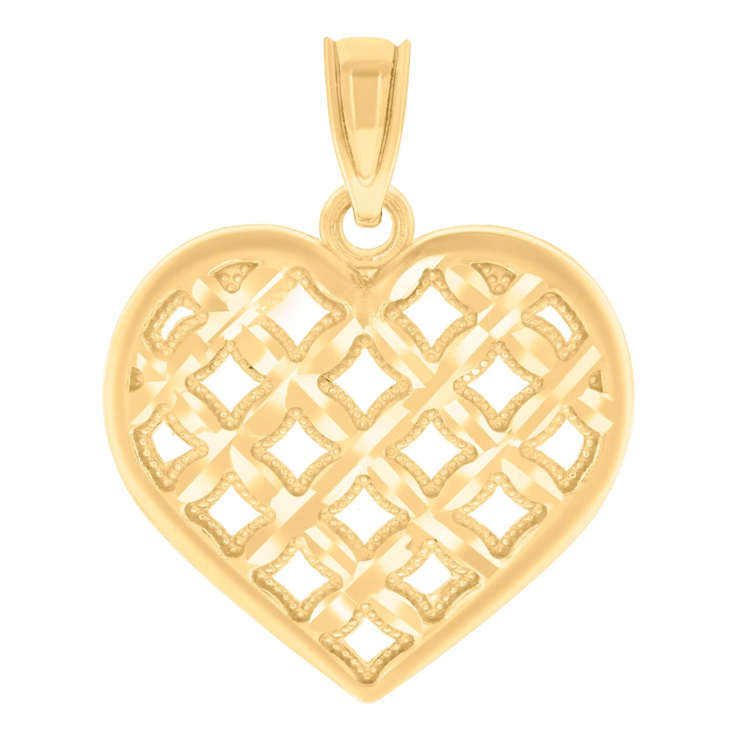 14K Yellow Gold Womens Diamond-Cut Heart Ht:21Mm Pendant Charm