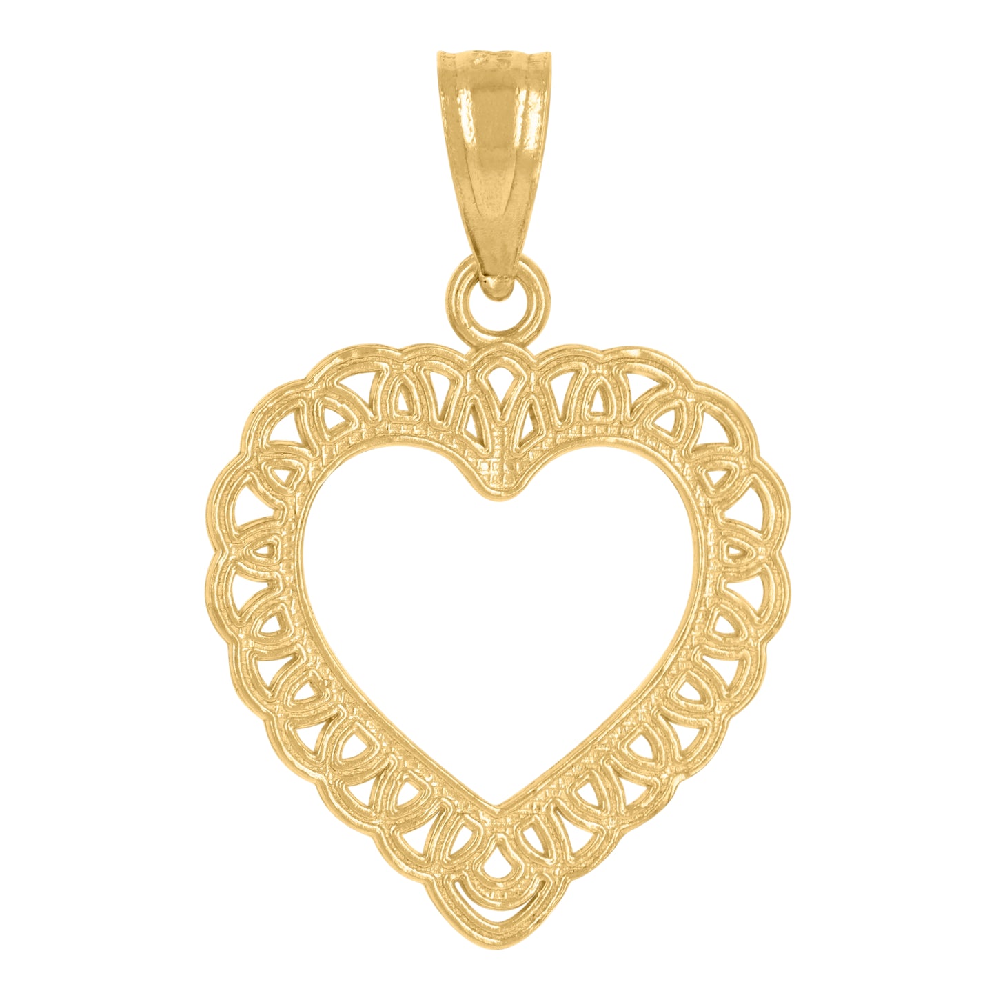 14K Yellow Gold Womens Diamond-Cut Heart Ht:21.4Mm Pendant Charm
