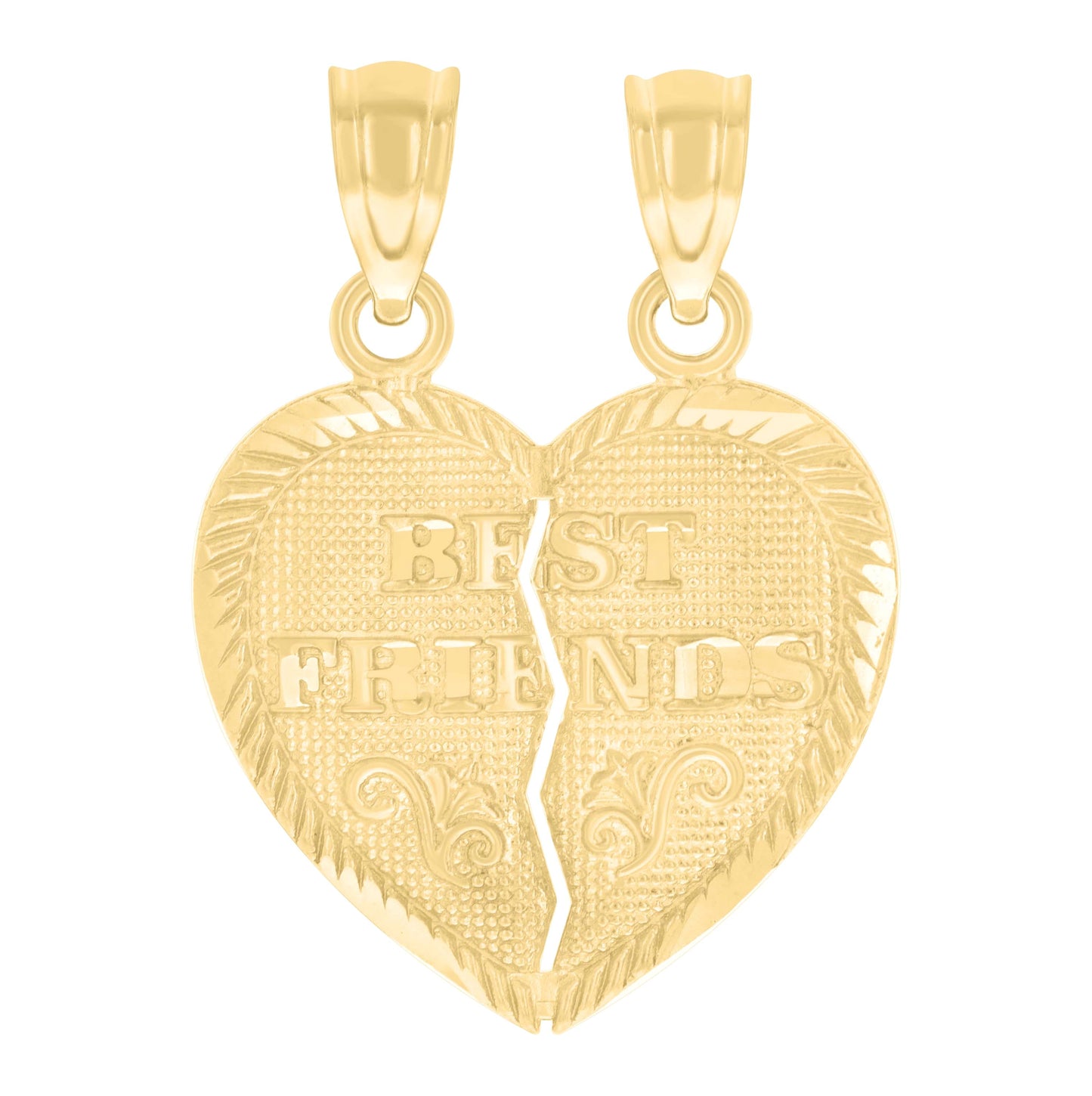 14K Yellow Gold Womens Diamond-Cut Best Friends Heart Ht:22.3Mm Pendant Charm
