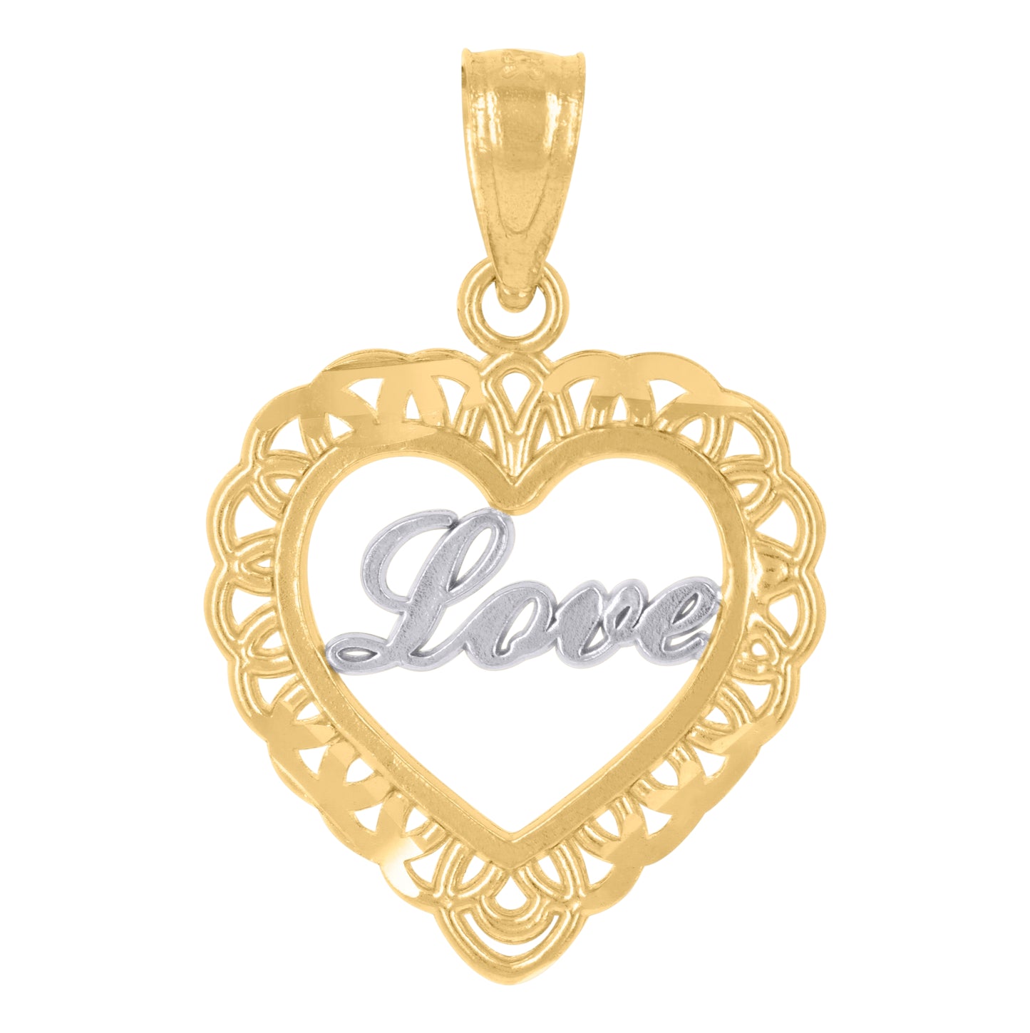 14K Gold Womens Two-Tone Love Heart Ht:21.3Mm Pendant Charm