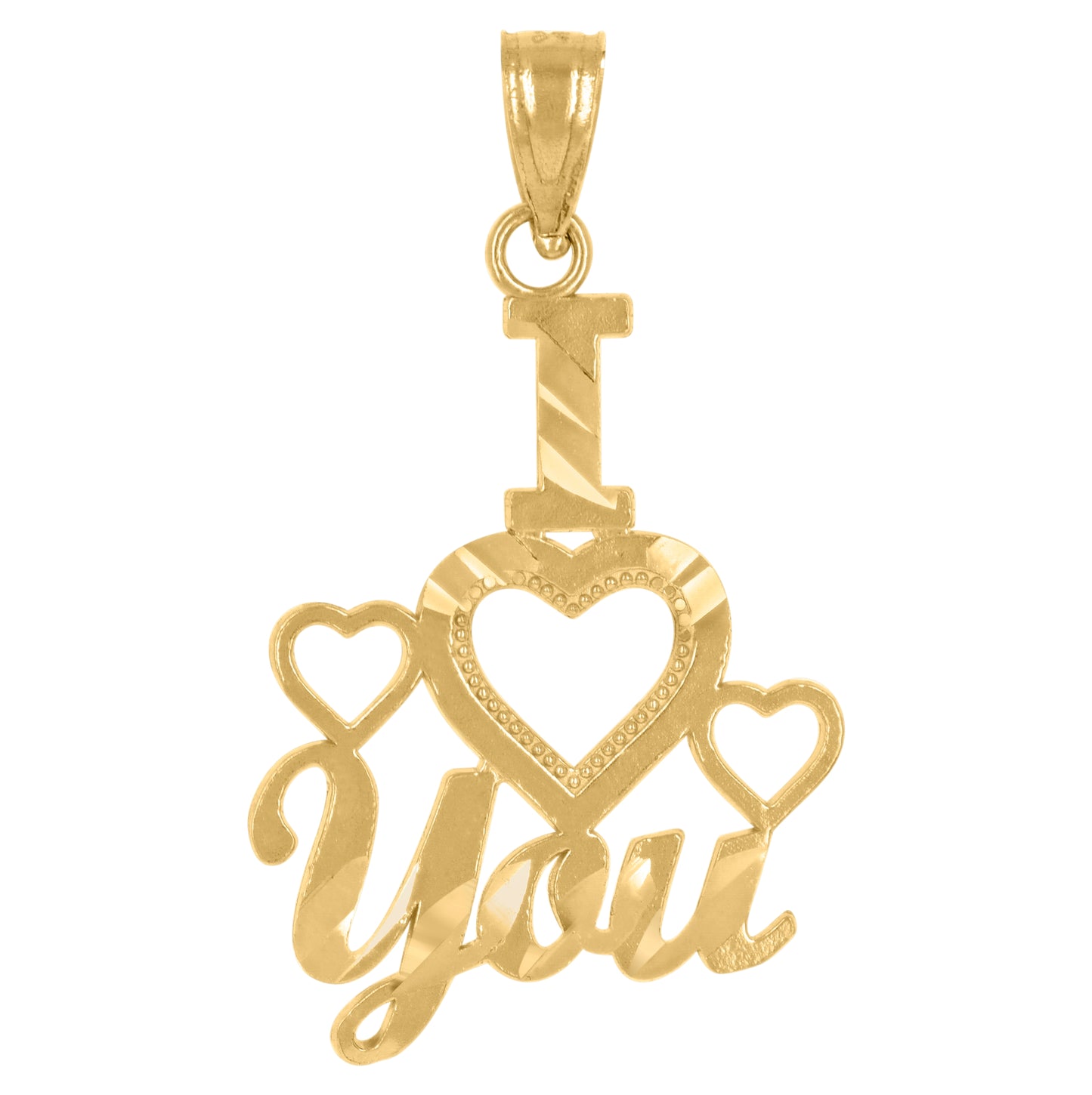 14K Yellow Gold Unisex Diamond-Cut I Love You Heart Ht:26.1Mm Pendant Charm