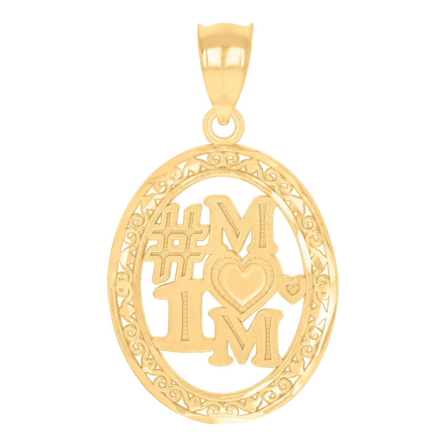 14K Gold Womens Two-Tone No.1 Mom Oval Pendant Charm